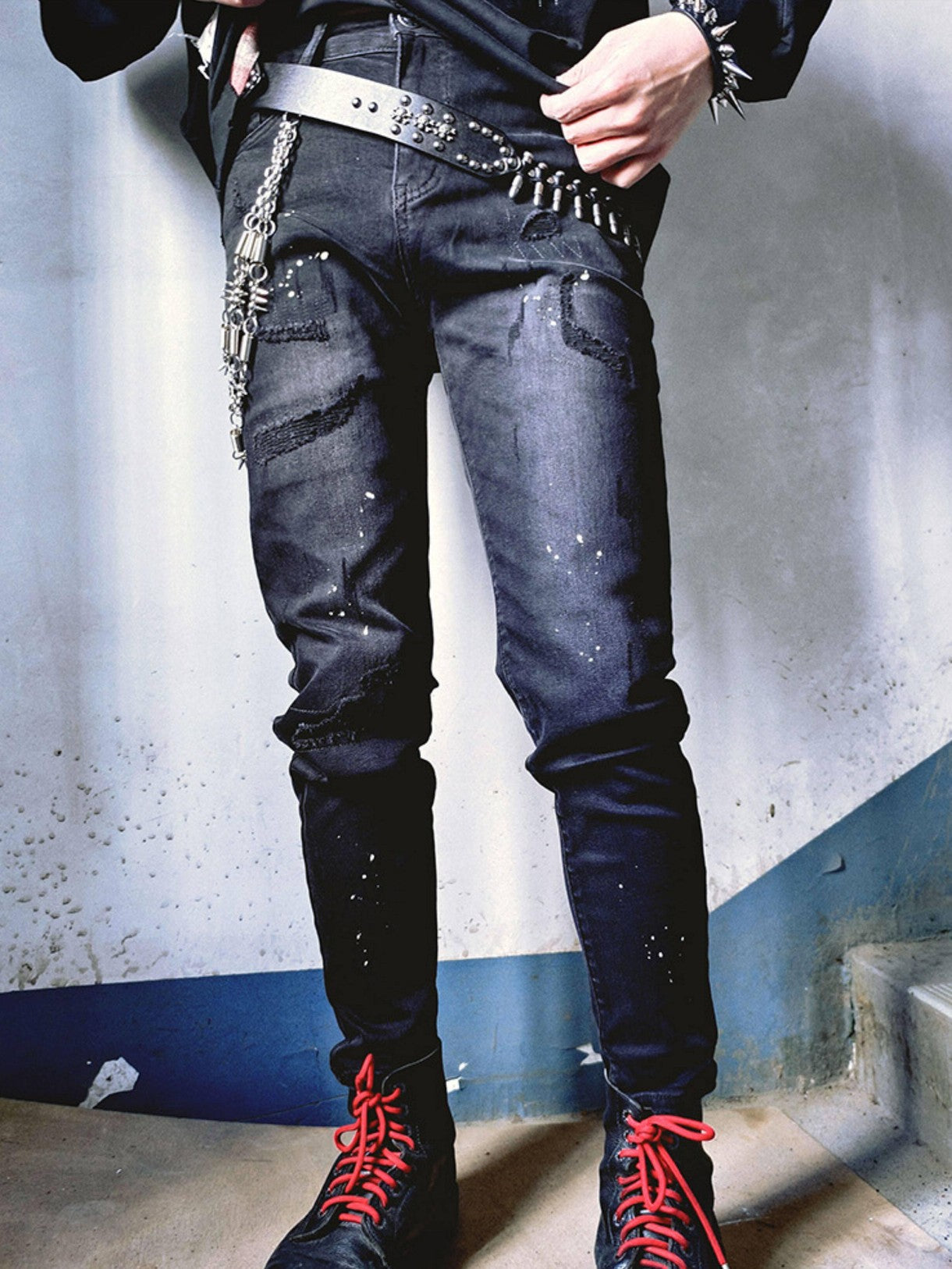 RebelSeed Dark Punk Embroidered Patch Washed Women's Denim Skinny Jeans