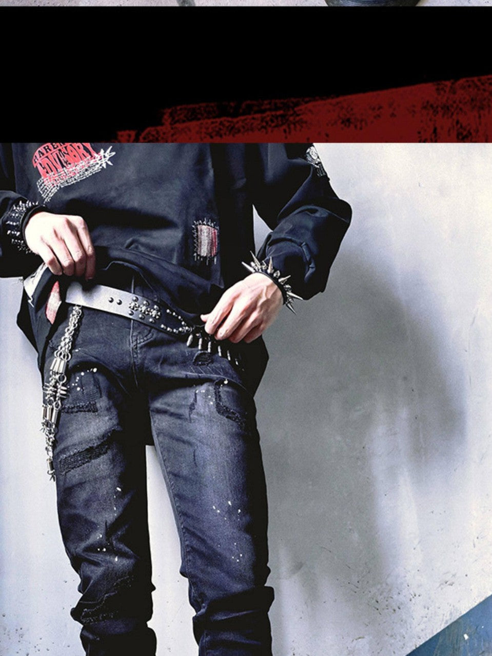 RebelSeed Dark Punk Embroidered Patch Washed Women's Denim Skinny Jeans