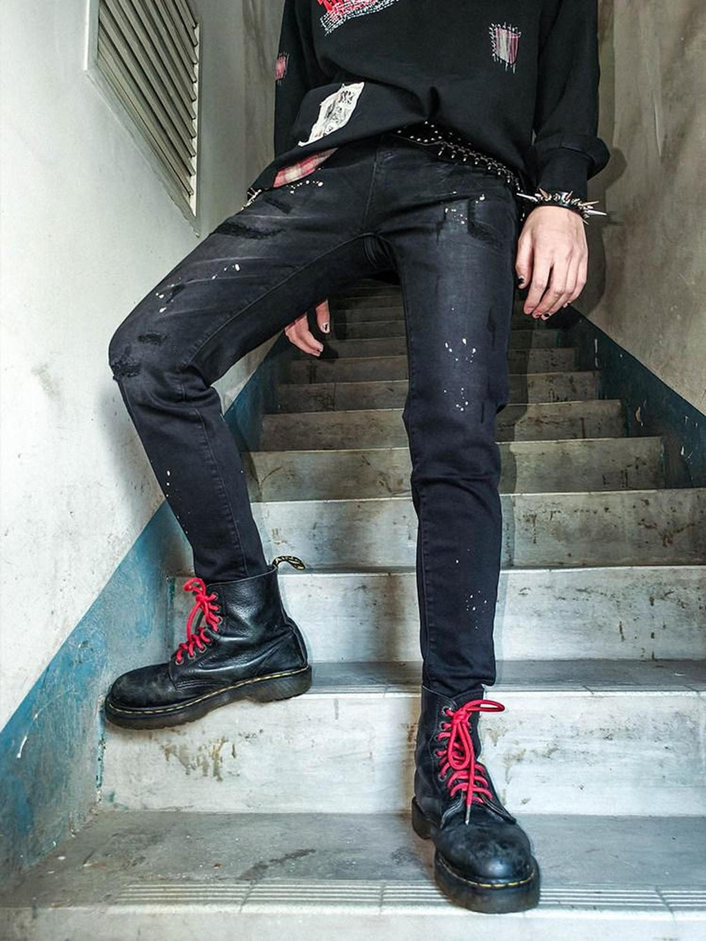 RebelSeed Dark Punk Embroidered Patch Washed Women's Denim Skinny Jeans