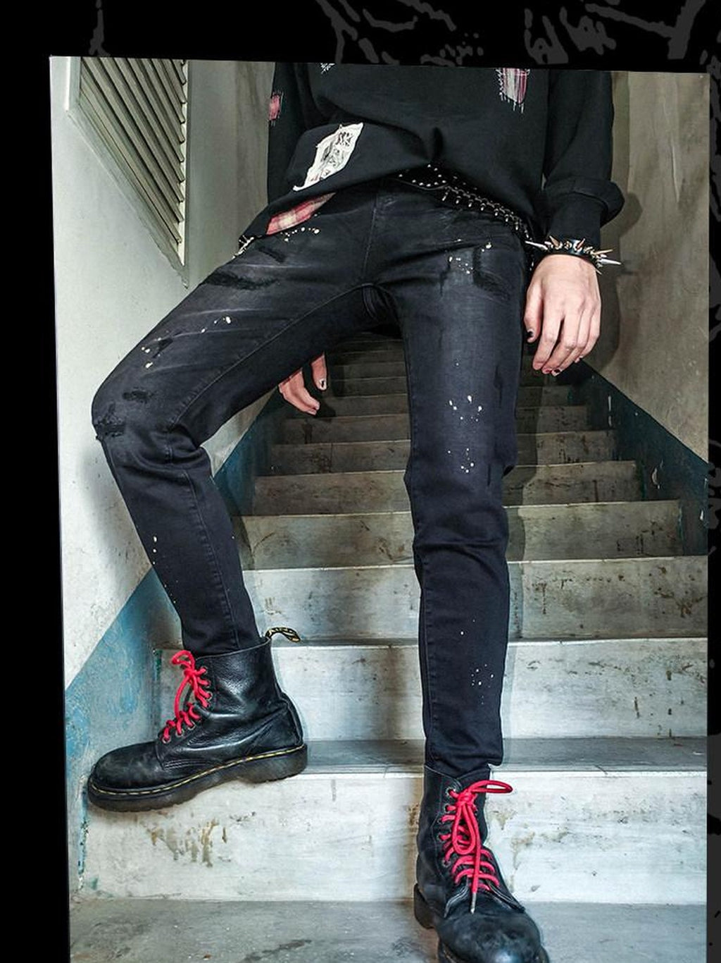 RebelSeed Dark Punk Embroidered Patch Washed Women's Denim Skinny Jeans