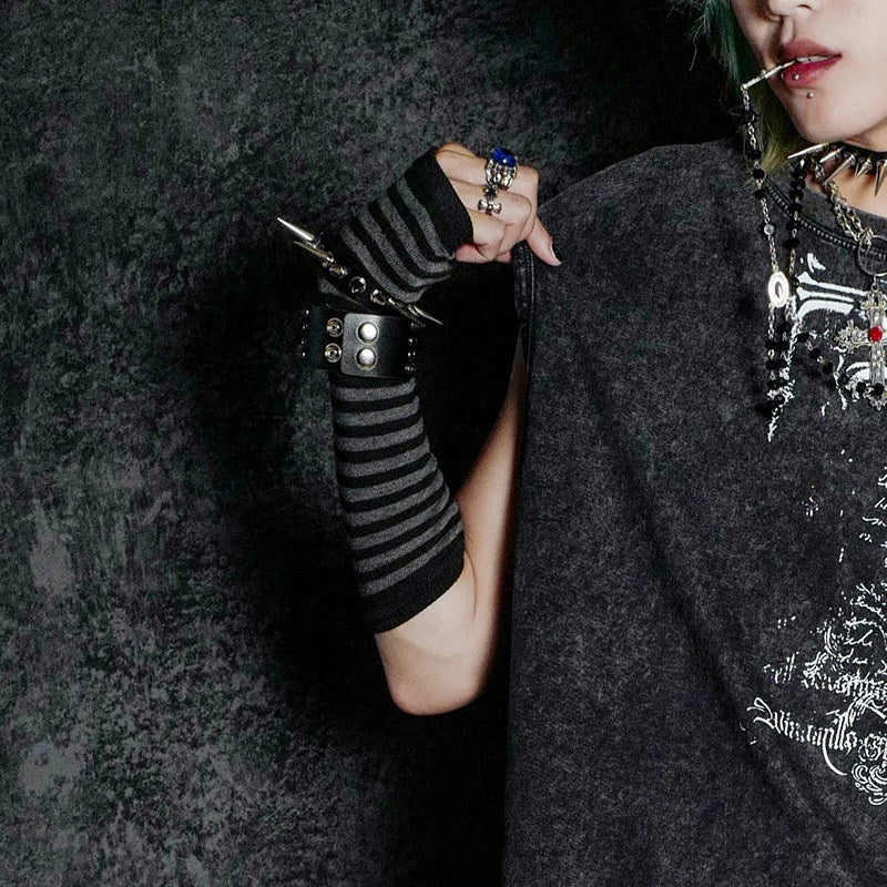 RebelSeed_Dark_Punk_Striped_Sleeve_Fishnet_Fingerless_Women's_Spandex_Gloves_&_Mittens_818469164199_MISSTT