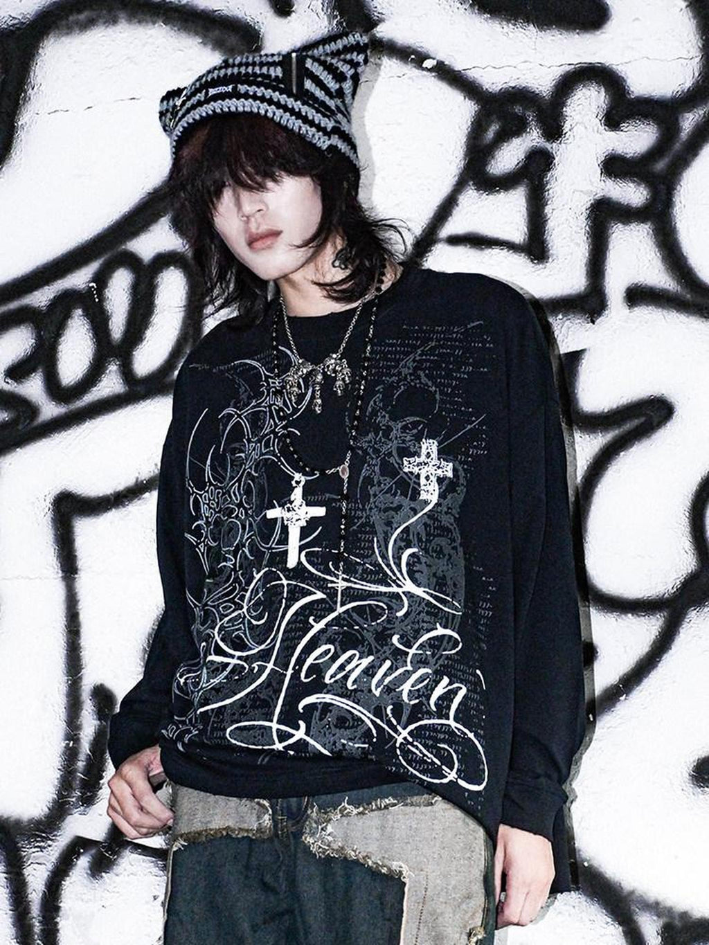 RebelSeed Dark Punk Totem Heat Transfer Print Women's Cotton Long Sleeve T-shirts