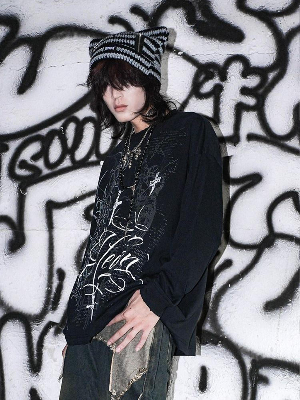 RebelSeed Dark Punk Totem Heat Transfer Print Women's Cotton Long Sleeve T-shirts