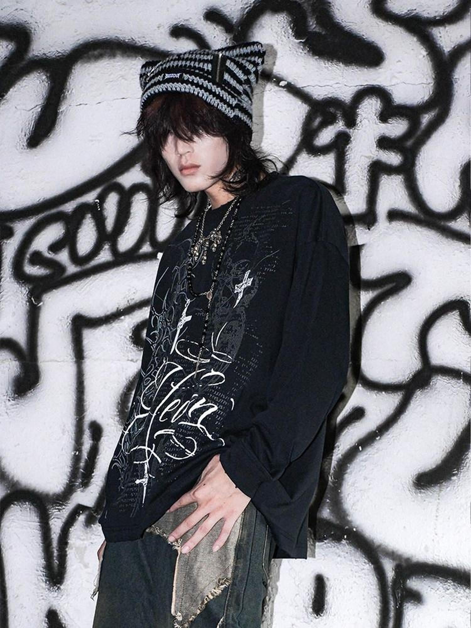 RebelSeed Dark Punk Totem Heat Transfer Print Women's Cotton Long Sleeve T-shirts