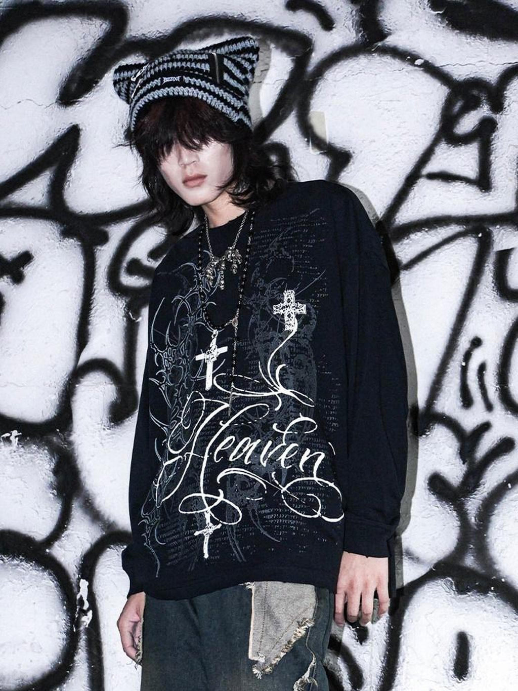 RebelSeed Dark Punk Totem Heat Transfer Print Women's Cotton Long Sleeve T-shirts