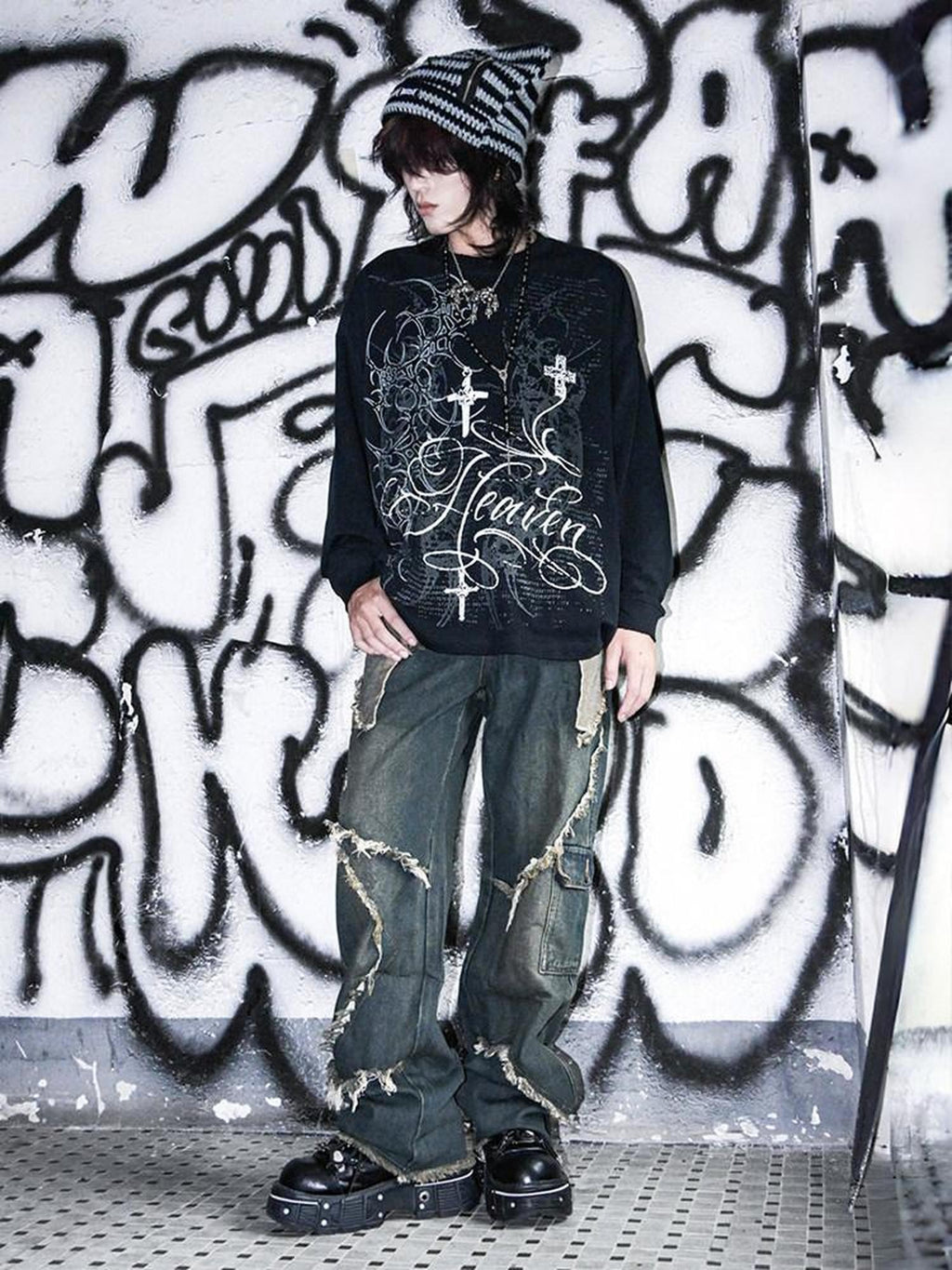 RebelSeed Dark Punk Totem Heat Transfer Print Women's Cotton Long Sleeve T-shirts