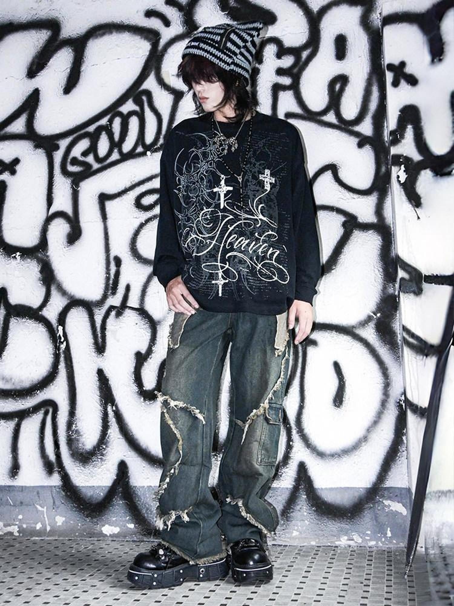 RebelSeed Dark Punk Totem Heat Transfer Print Women's Cotton Long Sleeve T-shirts