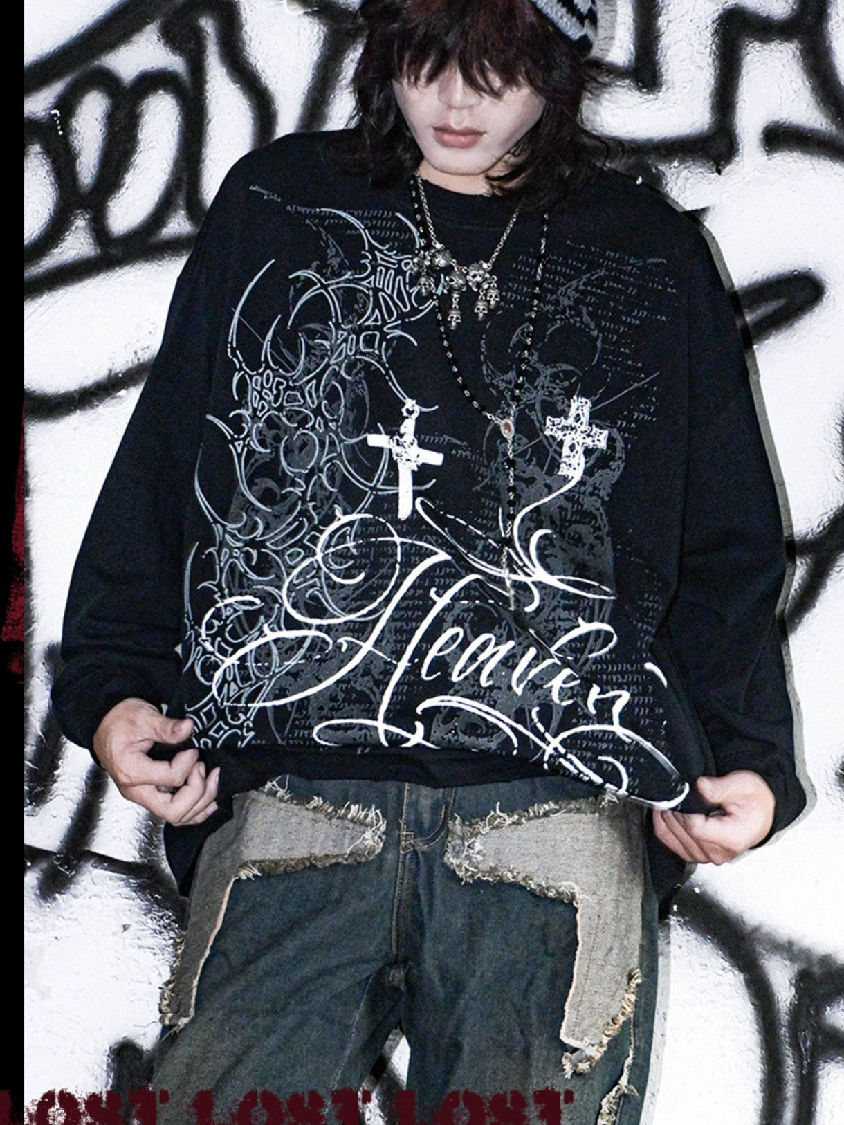 RebelSeed Dark Punk Totem Heat Transfer Print Women's Cotton Long Sleeve T-shirts