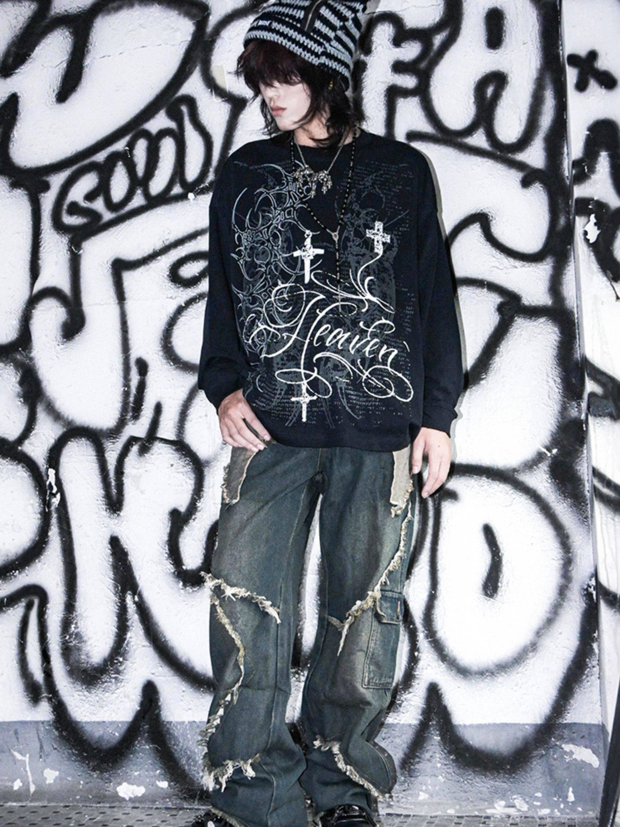 RebelSeed Dark Punk Totem Heat Transfer Print Women's Cotton Long Sleeve T-shirts