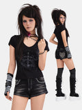 RebelSeed Dark Rock Skull Demon Print V-neck Slim Fit Women's Cotton Short Sleeve T-shirts