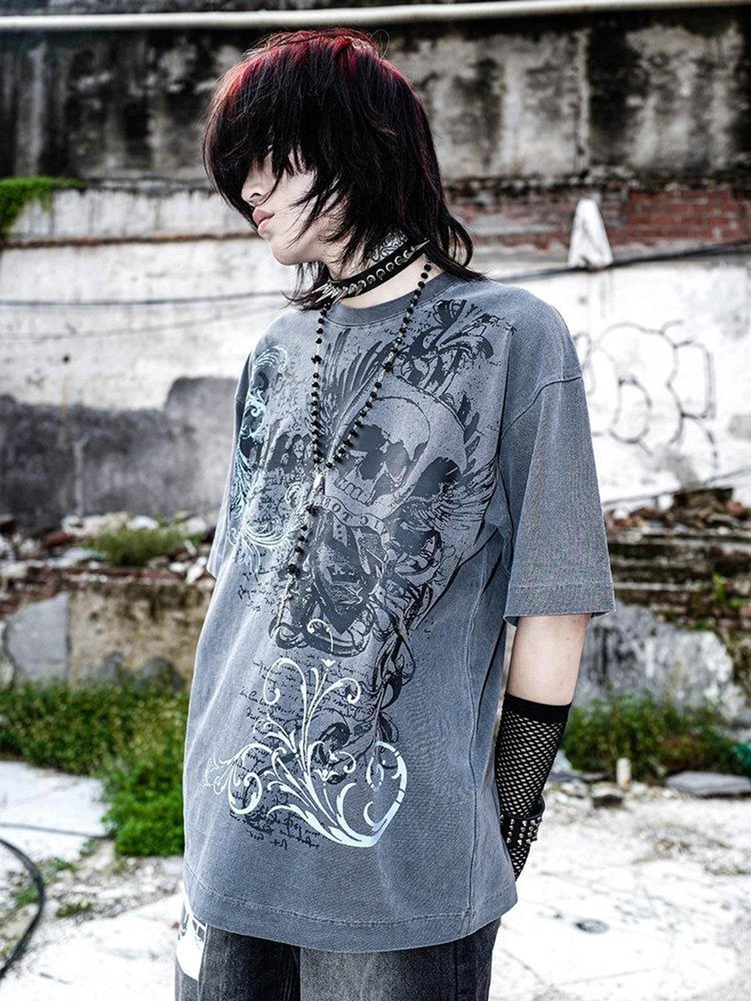 RebelSeed Dark Skull Demon Heat Transfer Print Punk Women's Cotton Short Sleeve T-shirts