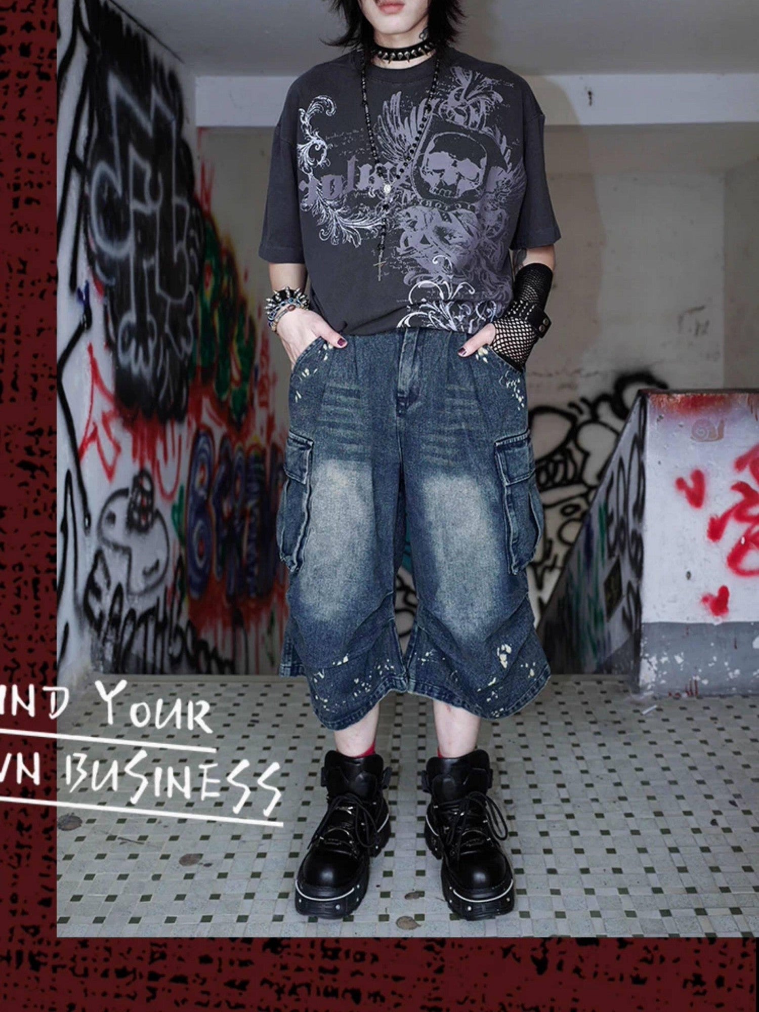 RebelSeed Dark Skull Demon Heat Transfer Print Punk Women's Cotton Short Sleeve T-shirts