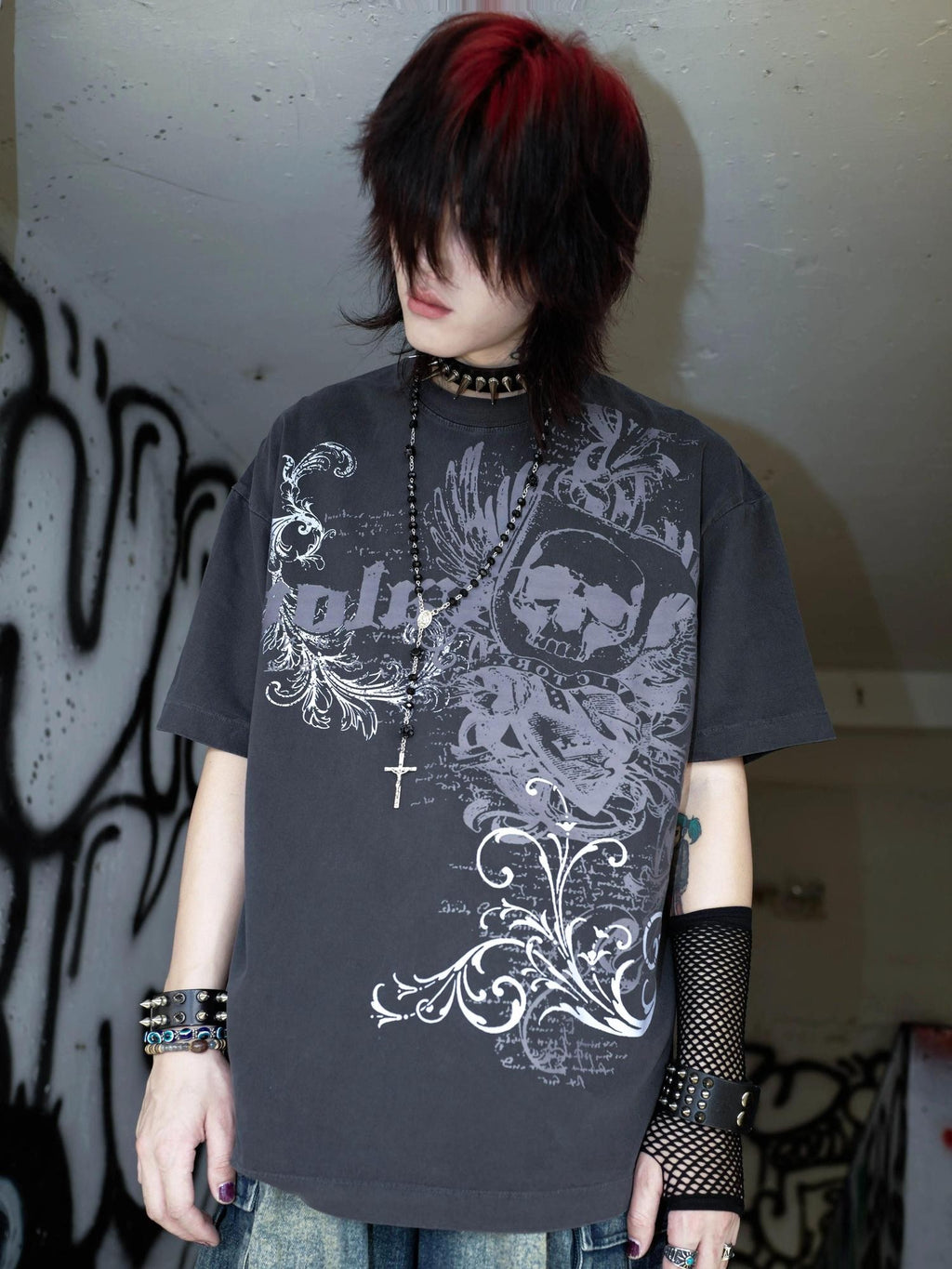 RebelSeed Dark Skull Demon Heat Transfer Print Punk Women's Cotton Short Sleeve T-shirts