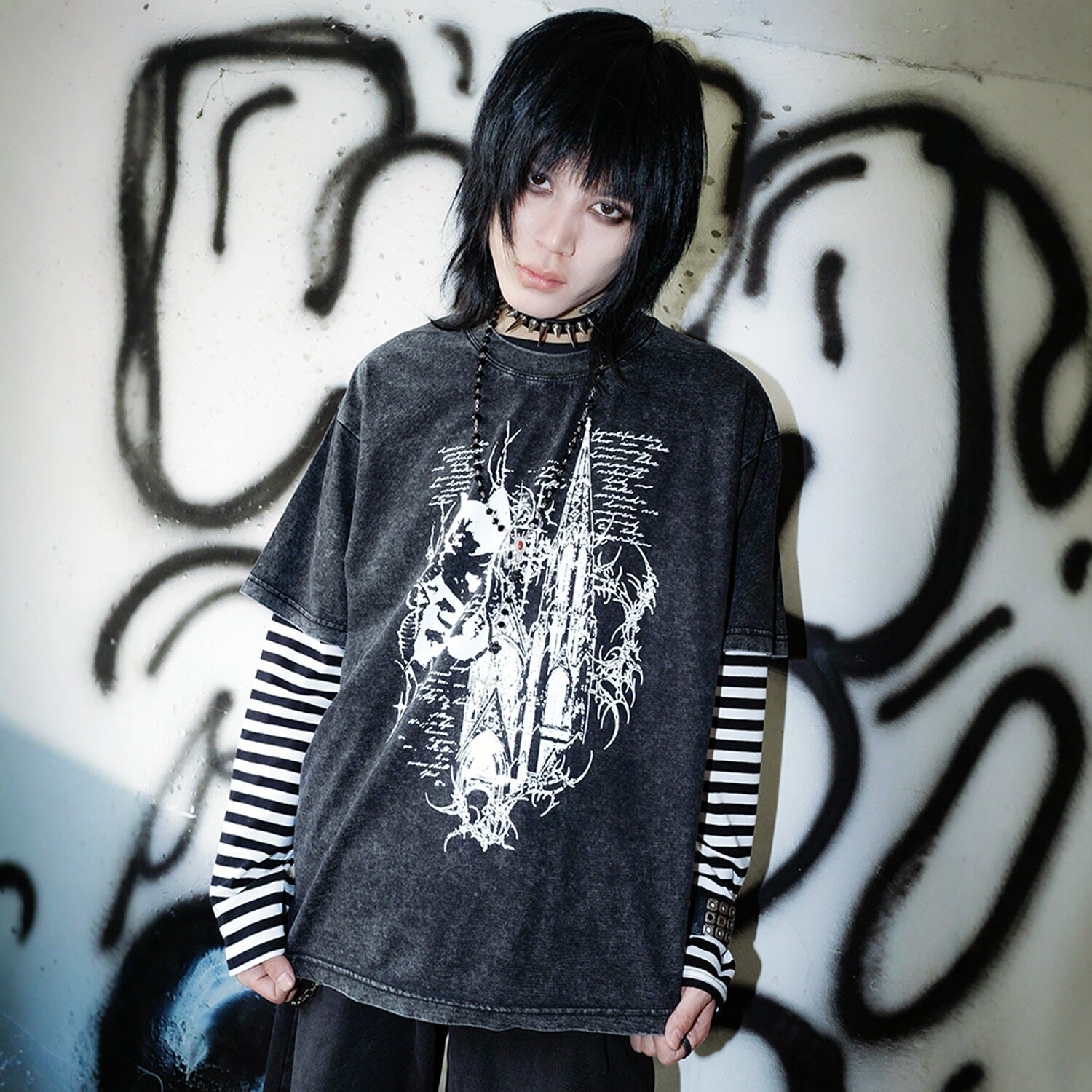 RebelSeed_Dark_Striped_Art_Print_Heat_Transfer_Women's_Cotton_Long_Sleeve_T-shirts_1014359554859_MISSTT