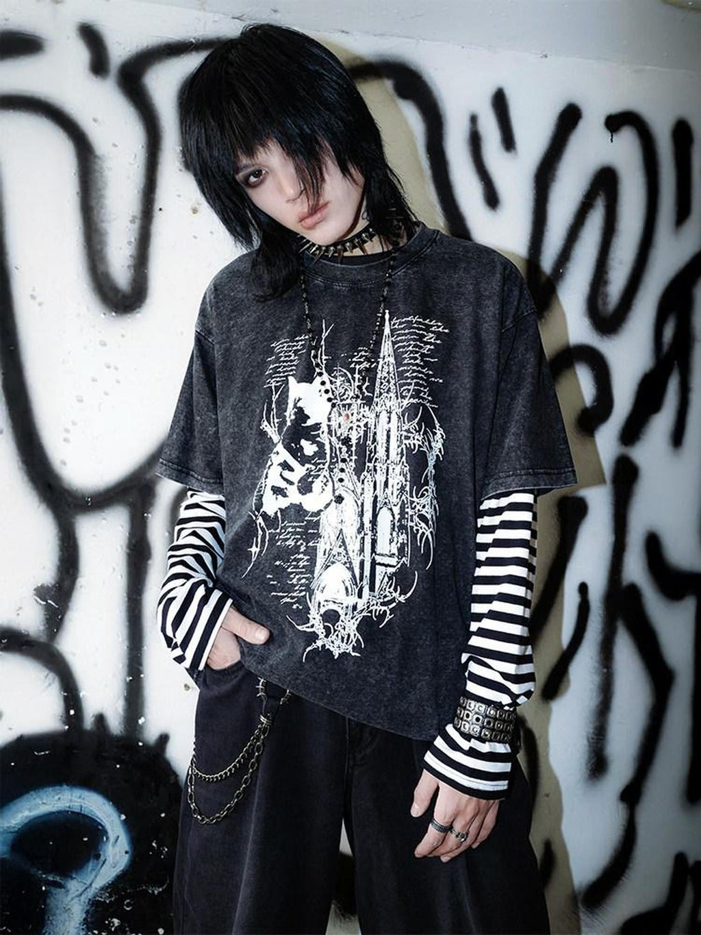 RebelSeed Dark Striped Art Print Heat Transfer Women's Cotton Long Sleeve T-shirts