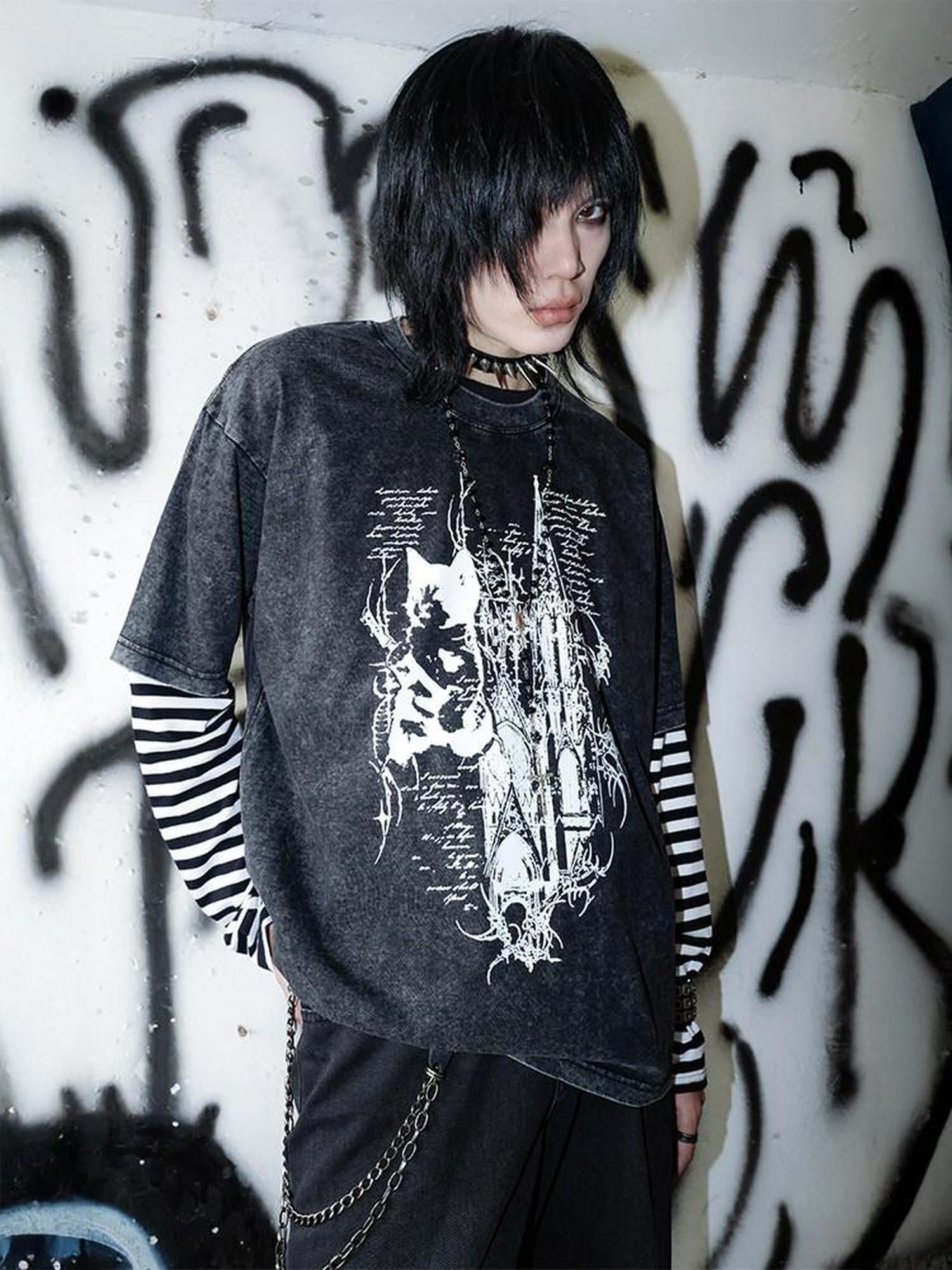 RebelSeed Dark Striped Art Print Heat Transfer Women's Cotton Long Sleeve T-shirts
