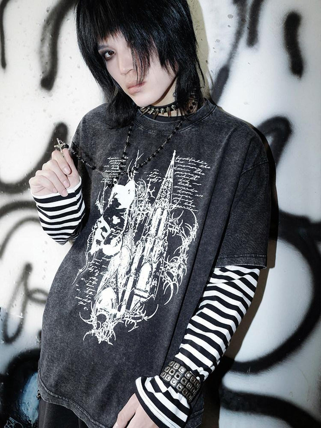 RebelSeed Dark Striped Art Print Heat Transfer Women's Cotton Long Sleeve T-shirts