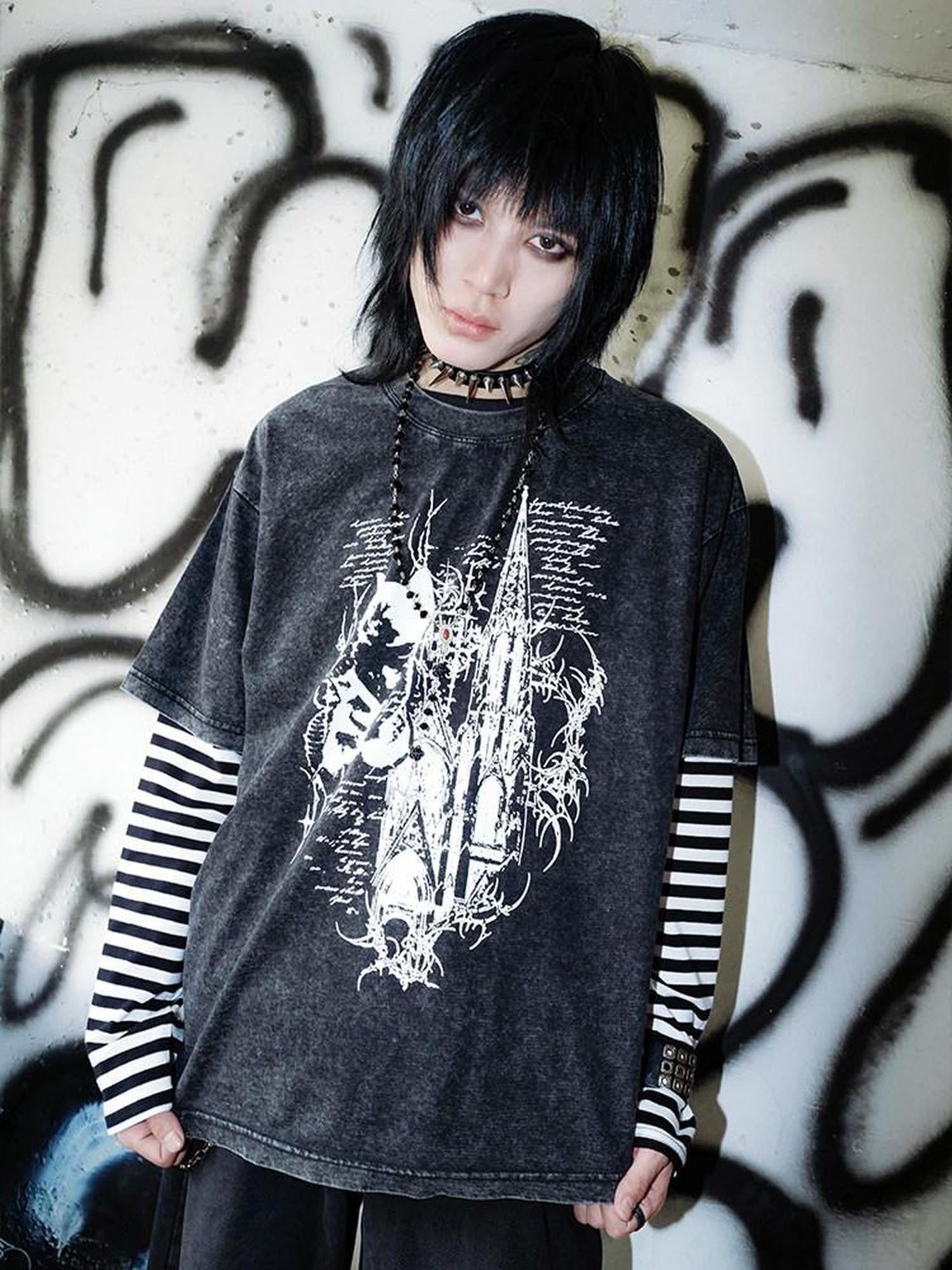 RebelSeed Dark Striped Art Print Heat Transfer Women's Cotton Long Sleeve T-shirts