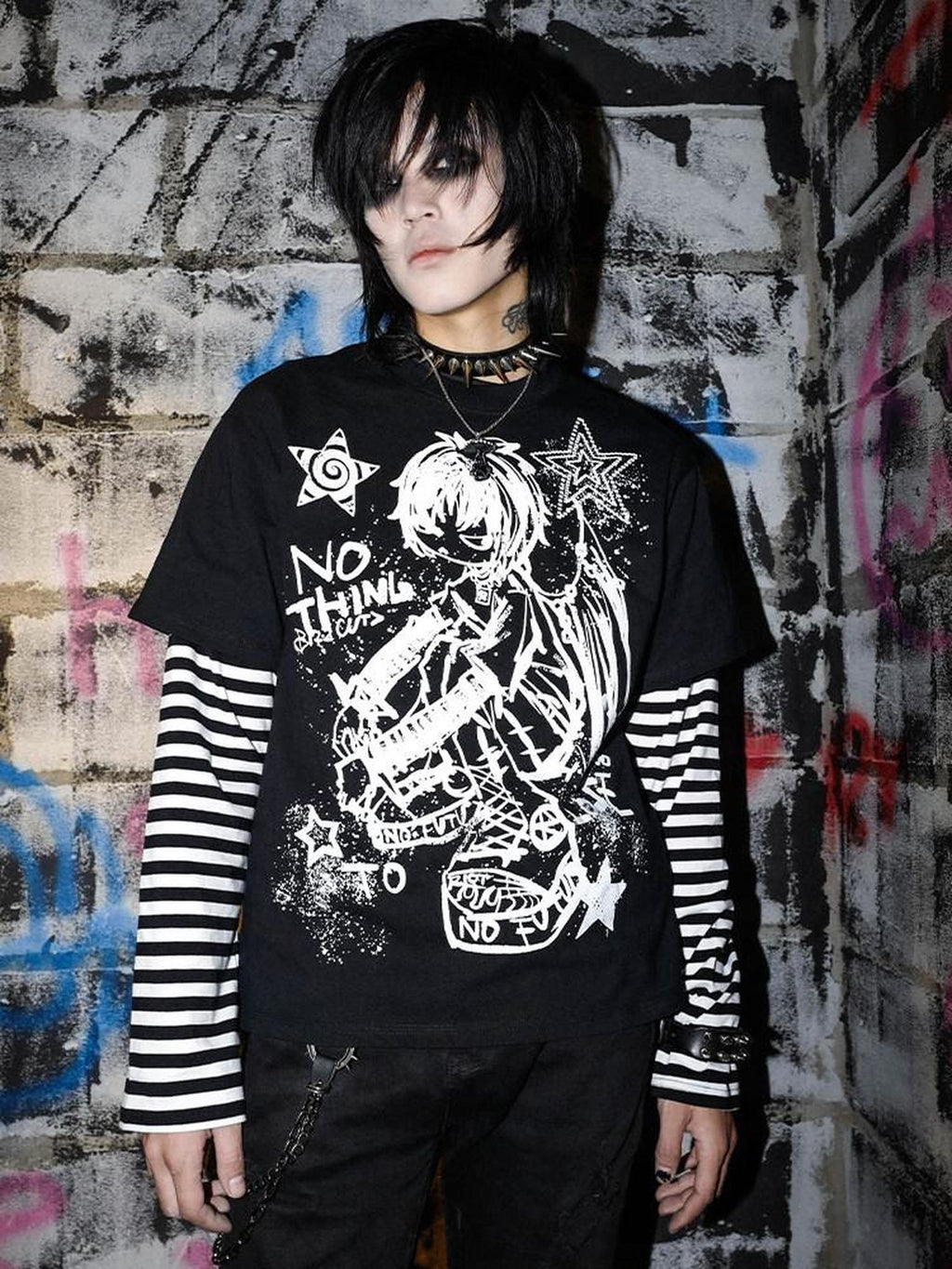 RebelSeed Dark Striped Totem Heat Transfer Print Women's Cotton Long Sleeve T-shirts