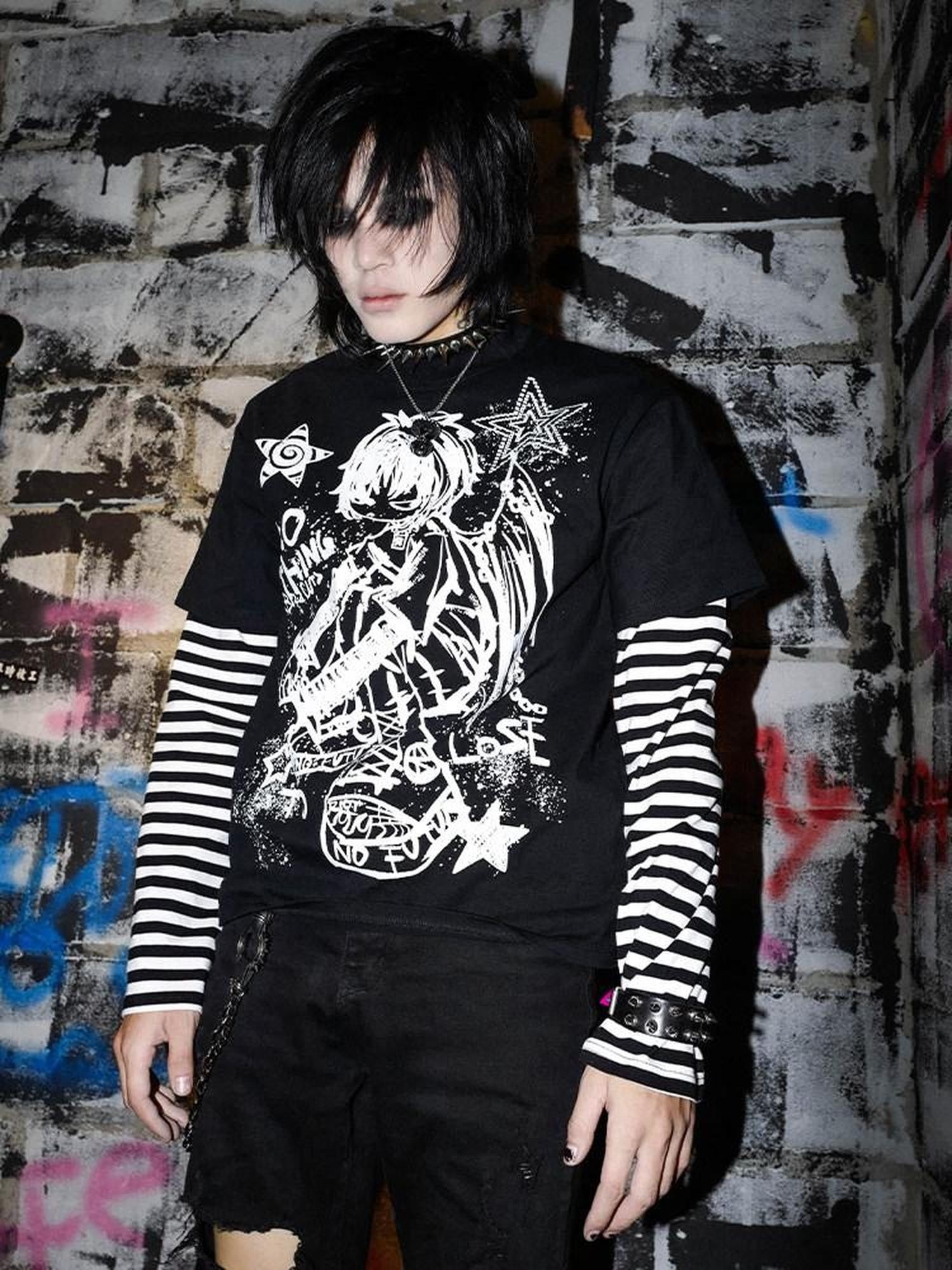 RebelSeed Dark Striped Totem Heat Transfer Print Women's Cotton Long Sleeve T-shirts