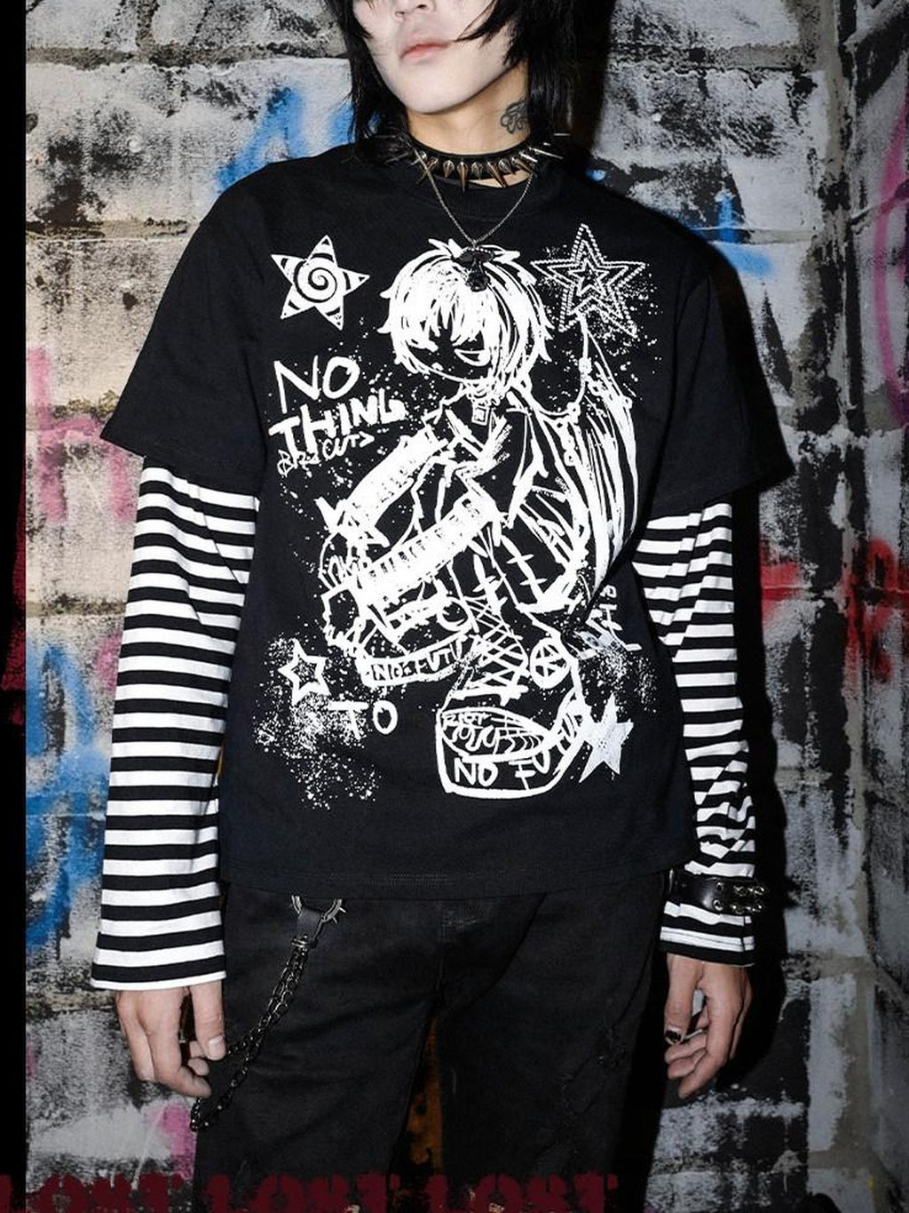 RebelSeed Dark Striped Totem Heat Transfer Print Women's Cotton Long Sleeve T-shirts
