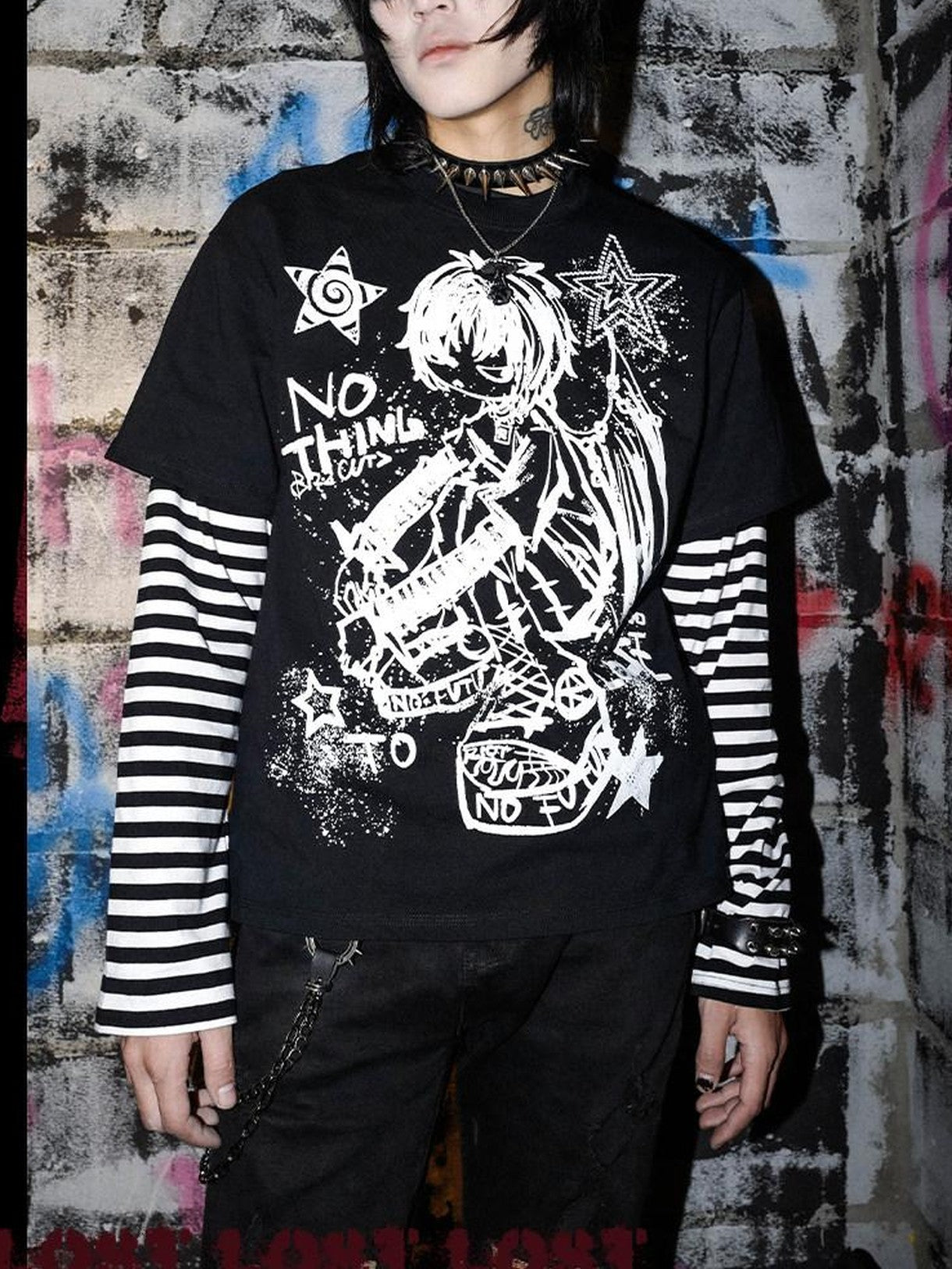 RebelSeed Dark Striped Totem Heat Transfer Print Women's Cotton Long Sleeve T-shirts
