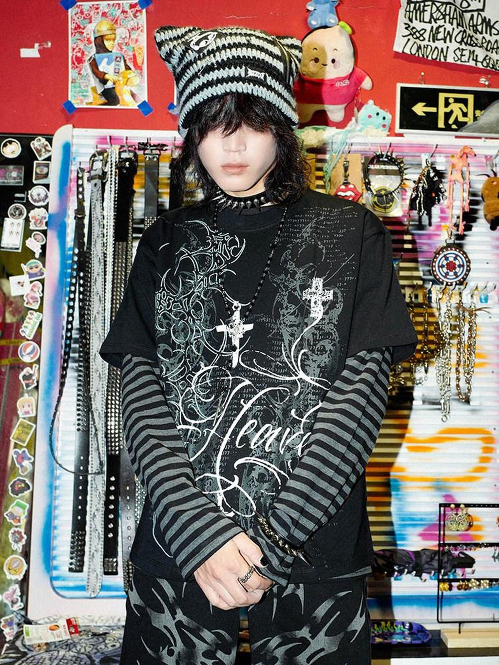 RebelSeed Dark Striped Totem Print Heat Transfer Women's Cotton Long Sleeve T-shirts