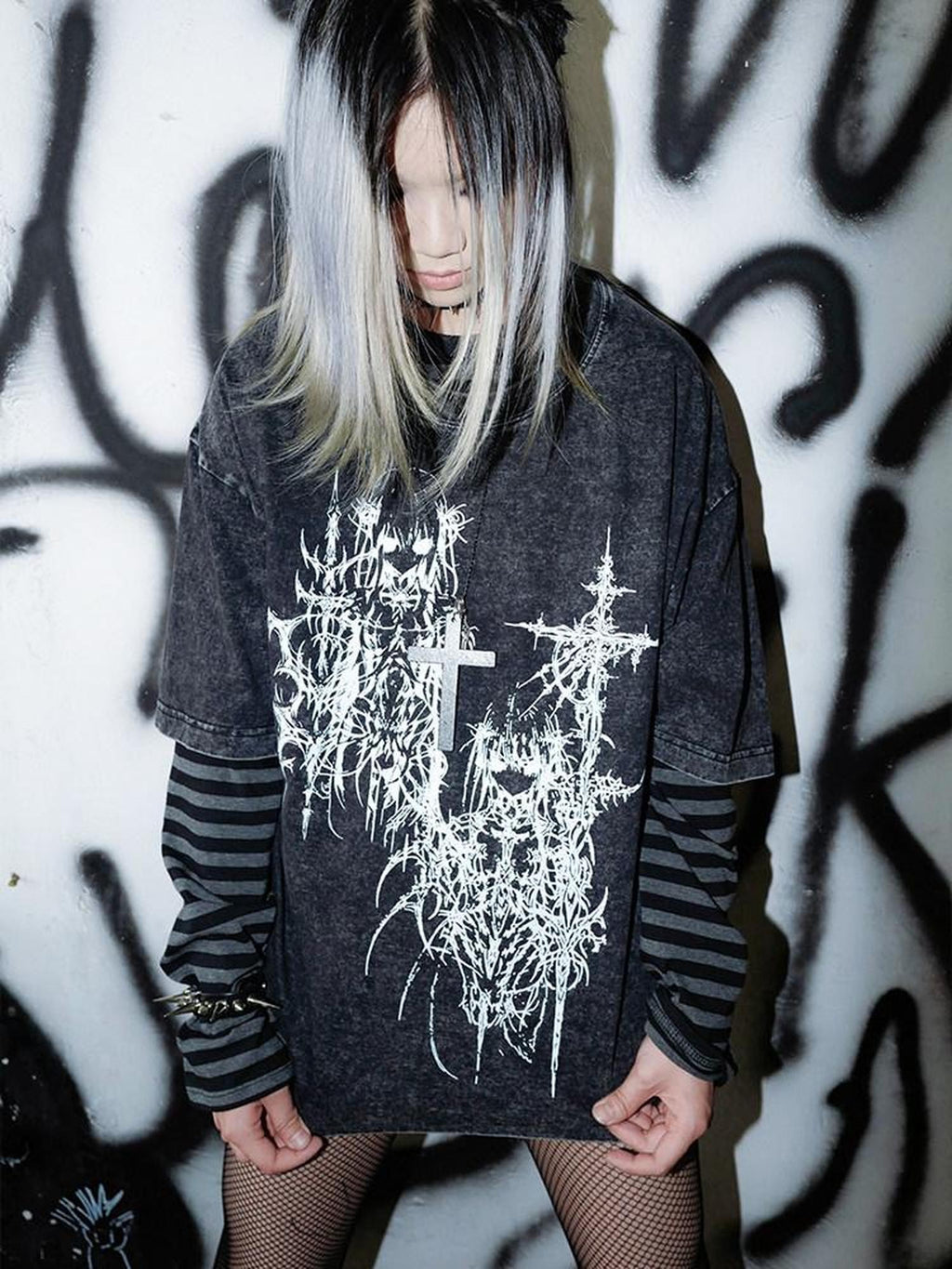 RebelSeed Dark Subculture Striped Print Heat Transfer Women's Cotton Long Sleeve T-shirts