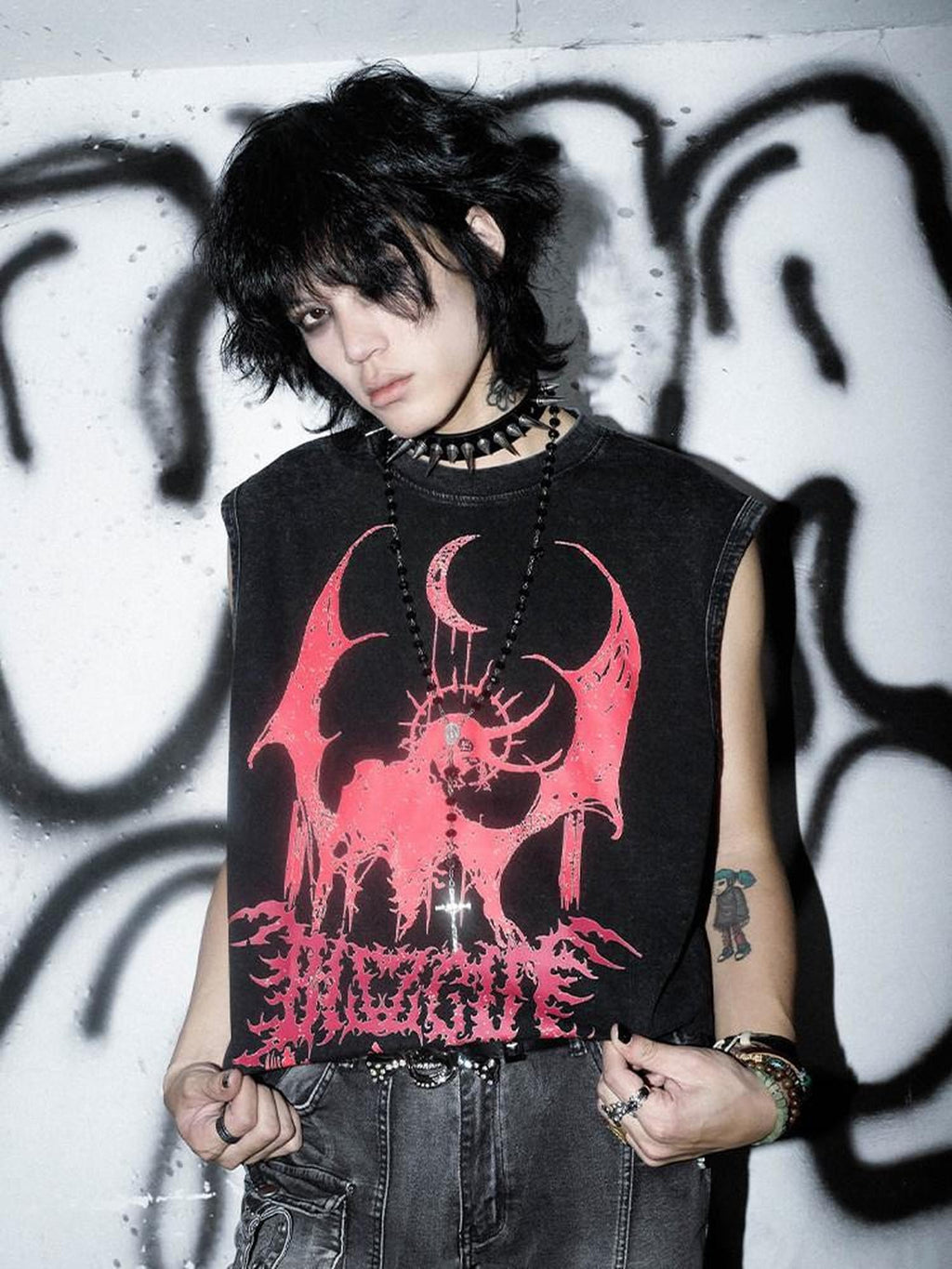 RebelSeed Demon Print Washed Gothic Women's 100 Percent Cotton Tank Tops