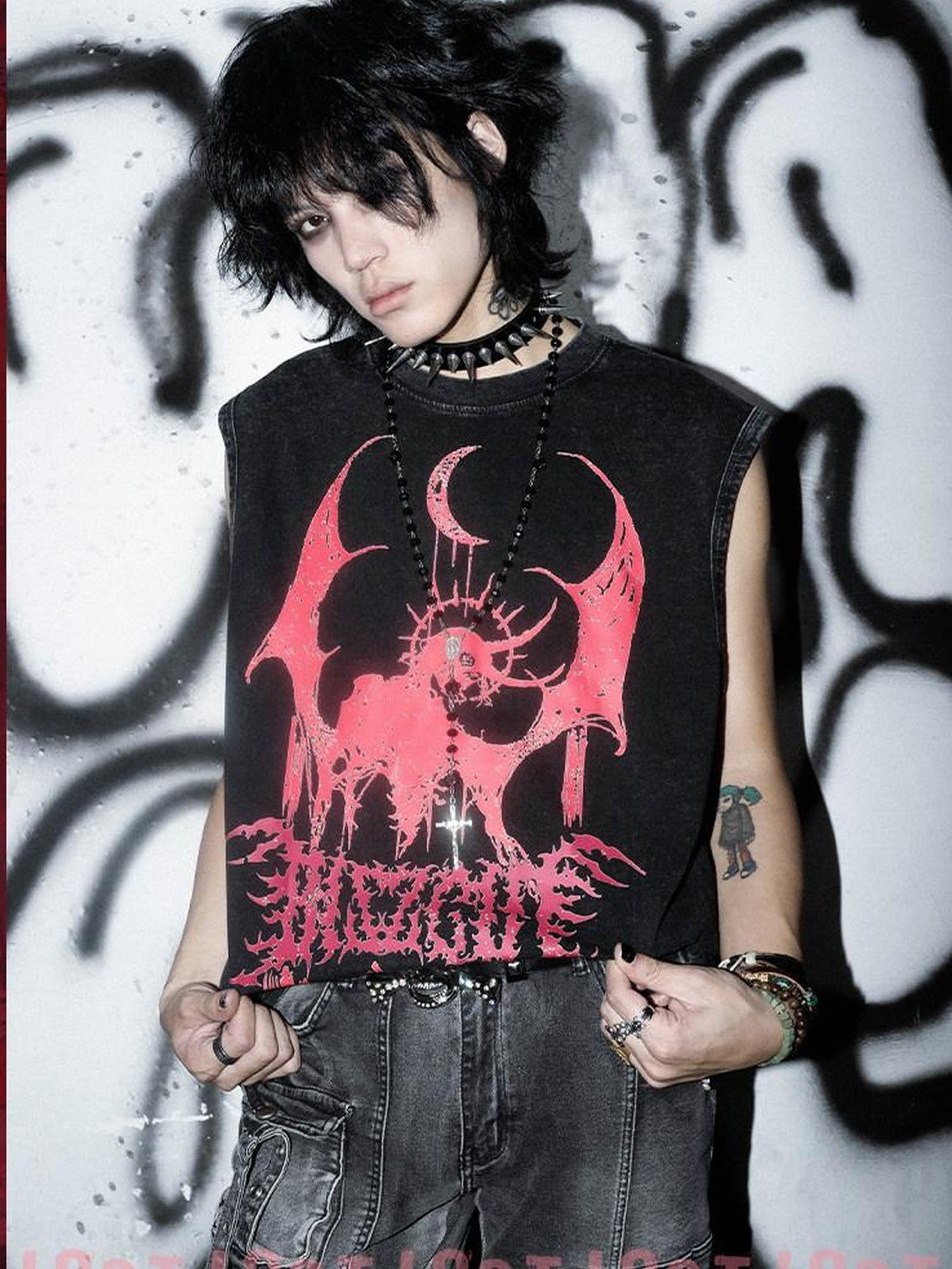 RebelSeed Demon Print Washed Gothic Women's 100 Percent Cotton Tank Tops