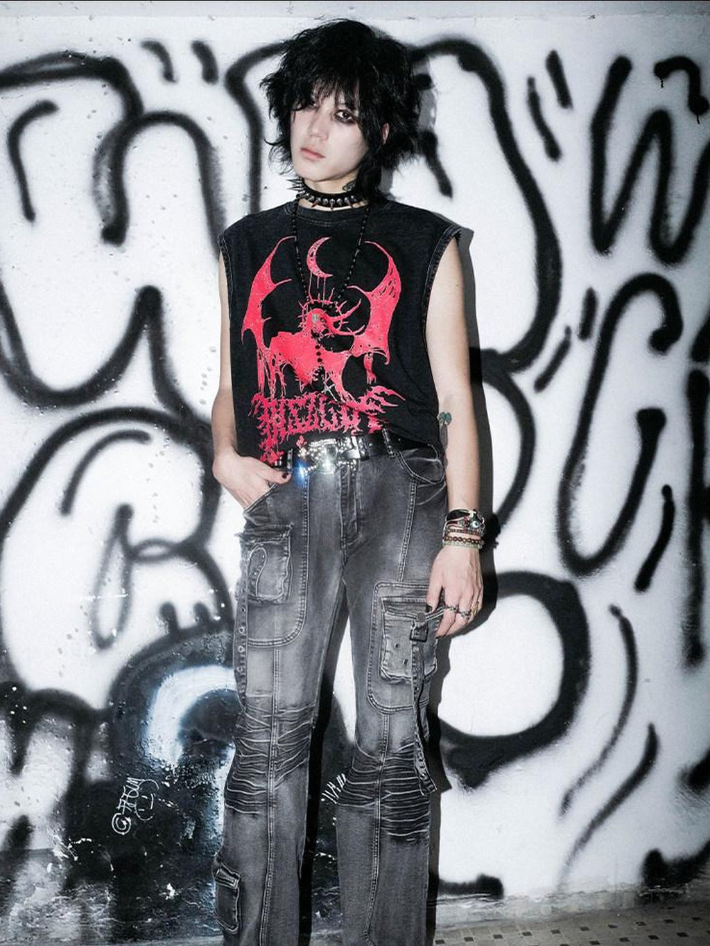 RebelSeed Demon Print Washed Gothic Women's 100 Percent Cotton Tank Tops