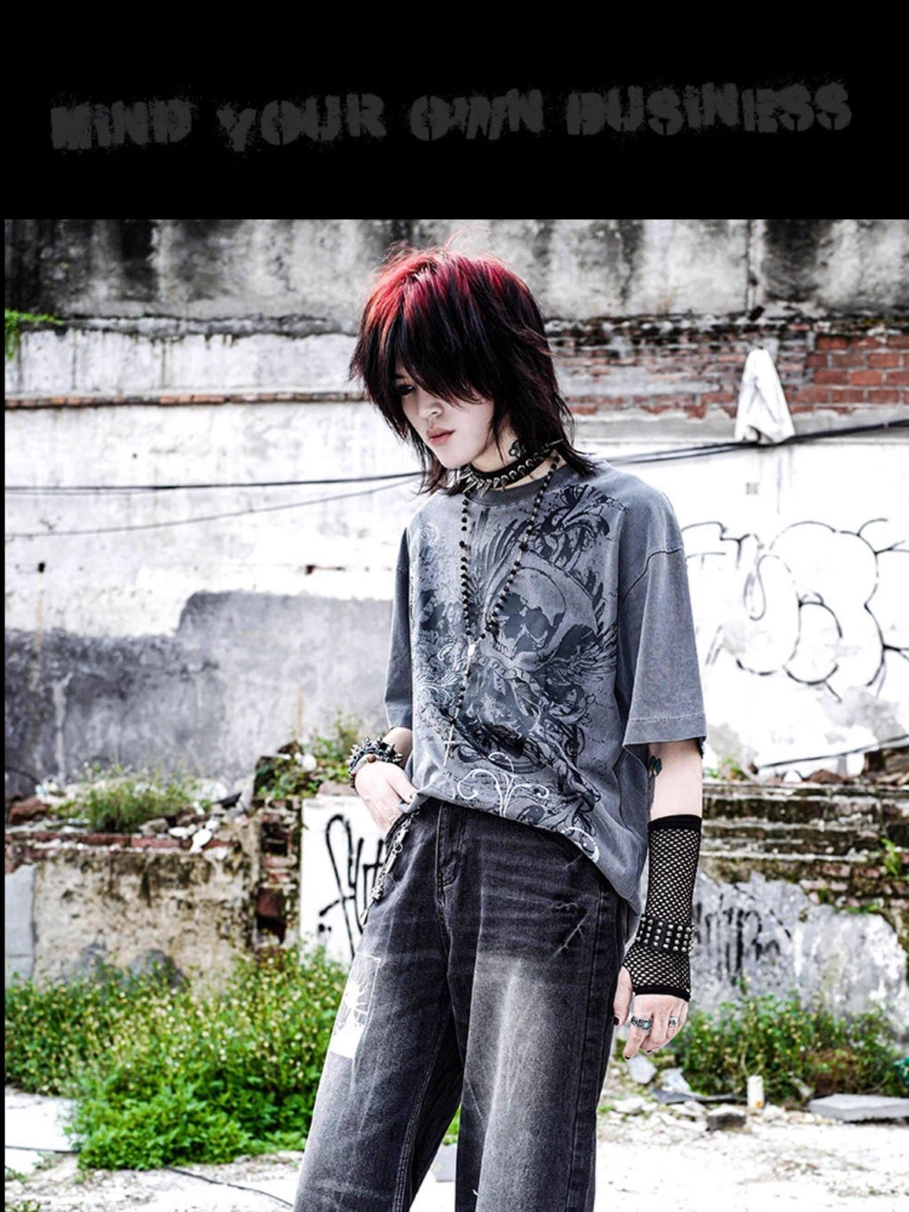 RebelSeed Distressed Black Punk Baggy Flared Washed Women's Denim Wide-leg Jeans