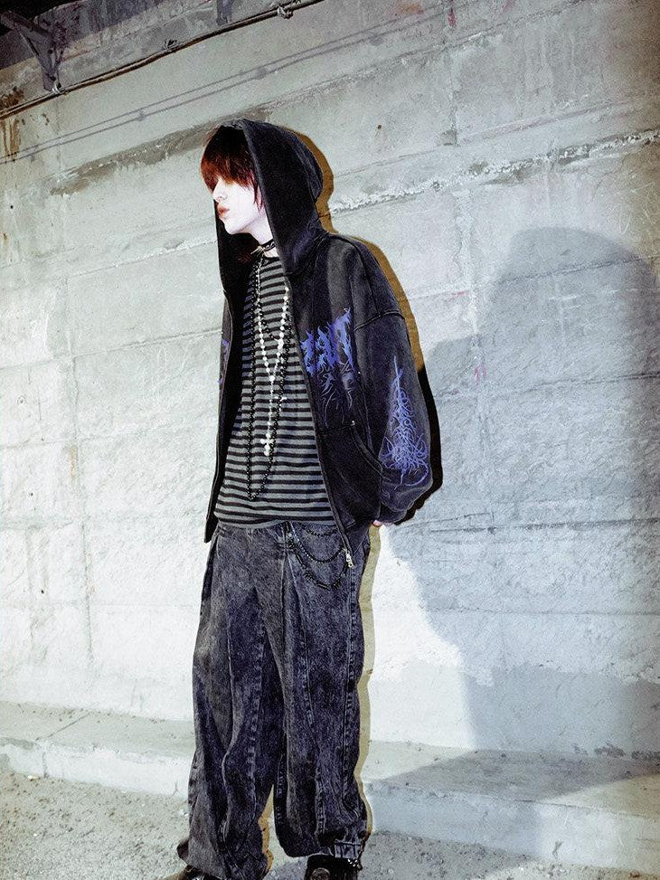 RebelSeed Distressed Black Totem Studded Rock Women's Fleece Lined Zip-up Hoodies