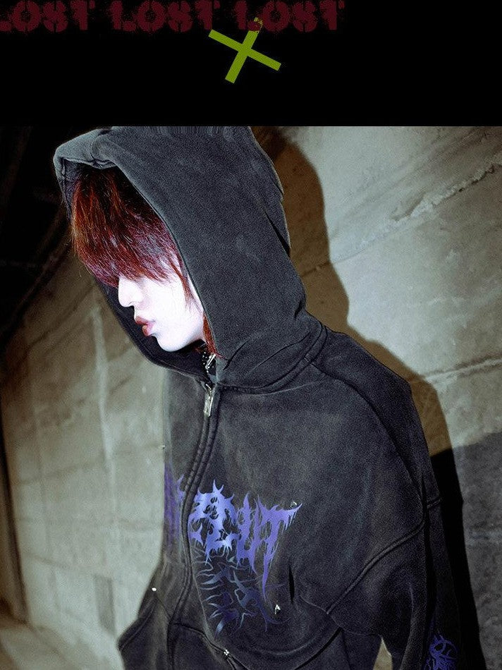 RebelSeed Distressed Black Totem Studded Rock Women's Fleece Lined Zip-up Hoodies