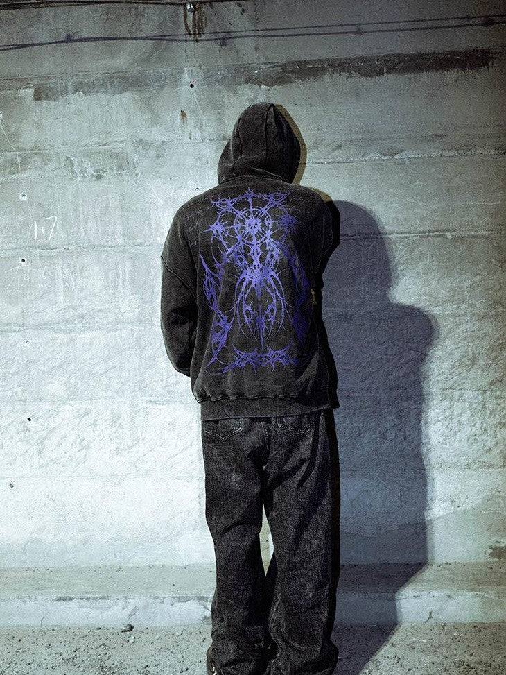 RebelSeed Distressed Black Totem Studded Rock Women's Fleece Lined Zip-up Hoodies