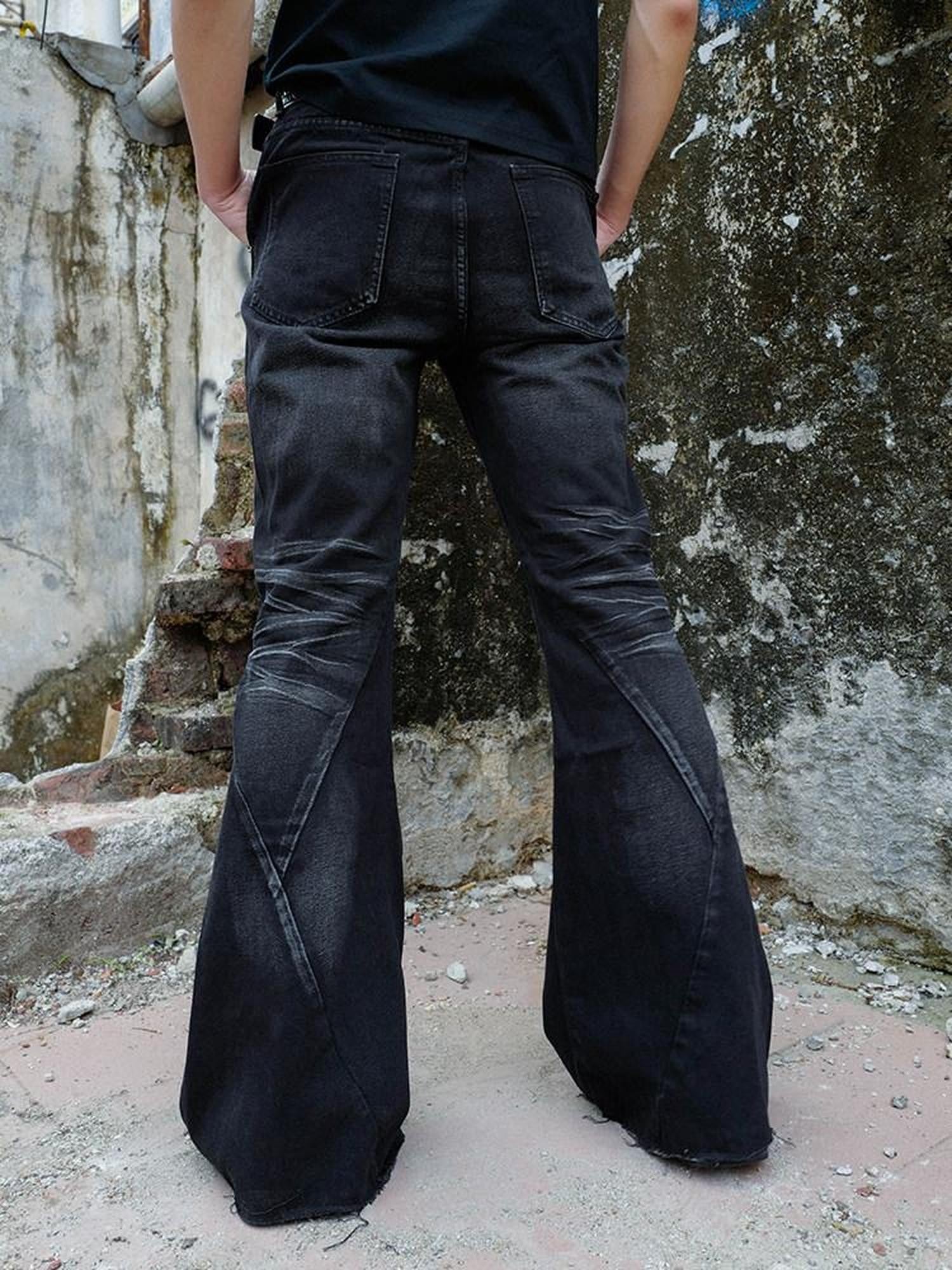 RebelSeed Distressed Black Washed Embroidered Topstitch Women's Denim Bootcut Jeans
