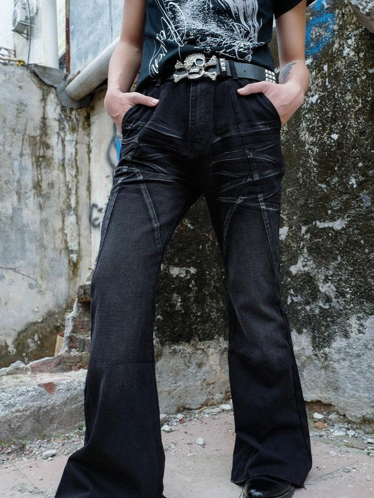 RebelSeed Distressed Black Washed Embroidered Topstitch Women's Denim Bootcut Jeans