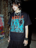 RebelSeed Distressed Cartoon Punk Dropped Shoulder Women's Cotton Short Sleeve T-shirts