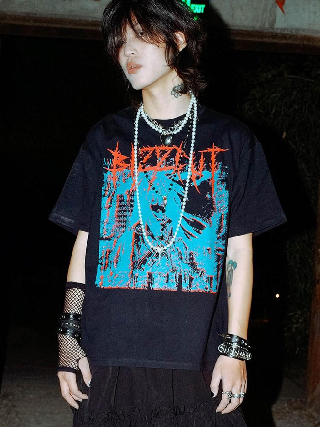 RebelSeed Distressed Cartoon Punk Dropped Shoulder Women's Cotton Short Sleeve T-shirts