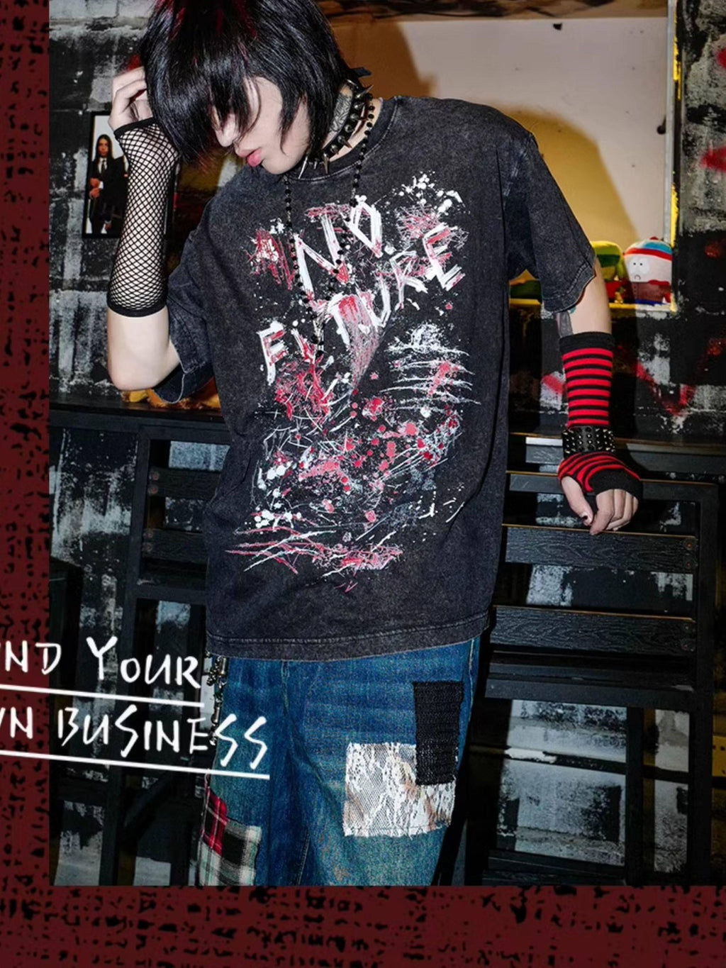 RebelSeed Distressed Graffiti Heat Transfer Punk Women's Cotton Short Sleeve T-shirts