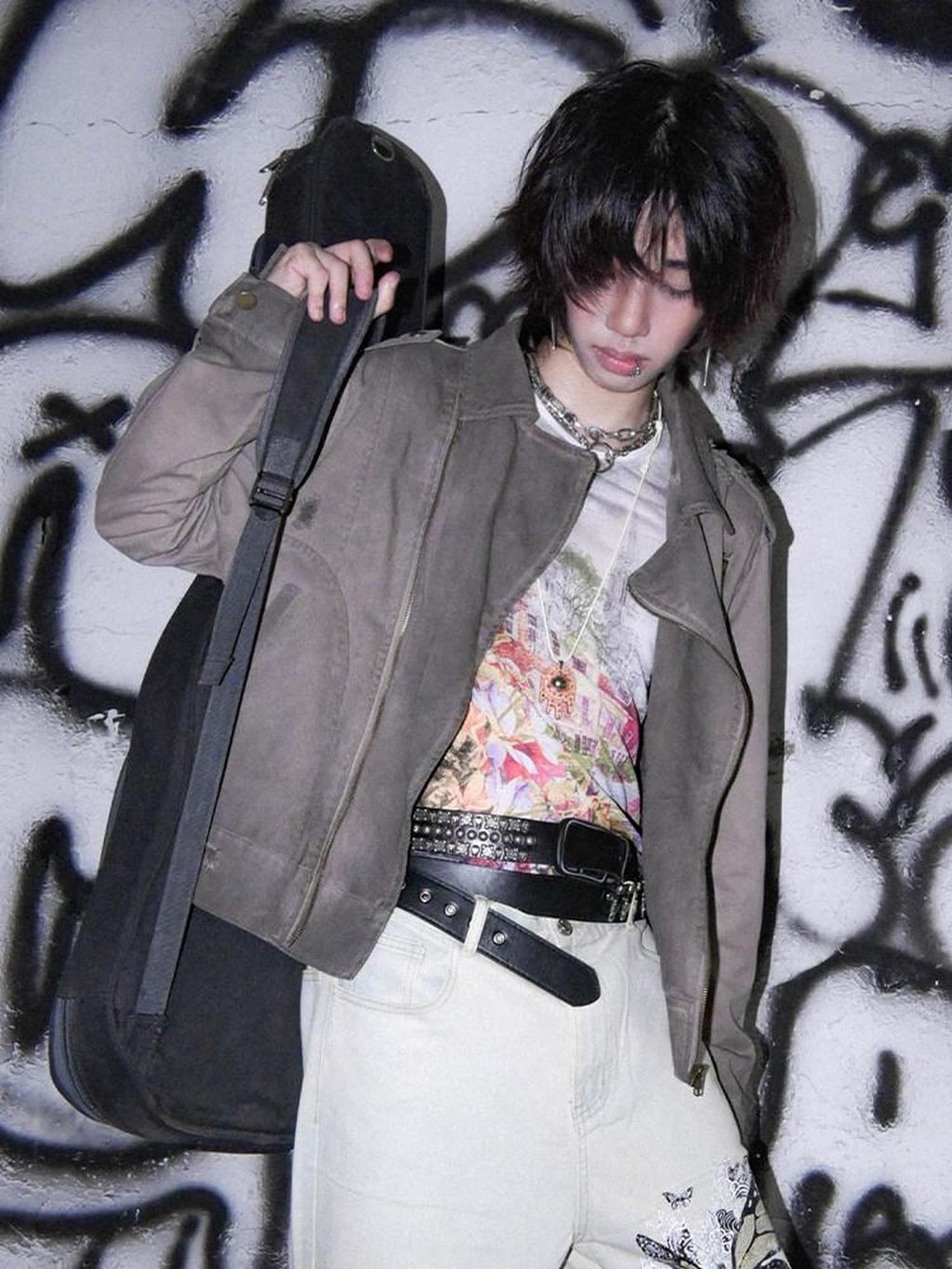 RebelSeed Distressed Gray Punk Print Hooded Women's Cotton Cropped Jackets