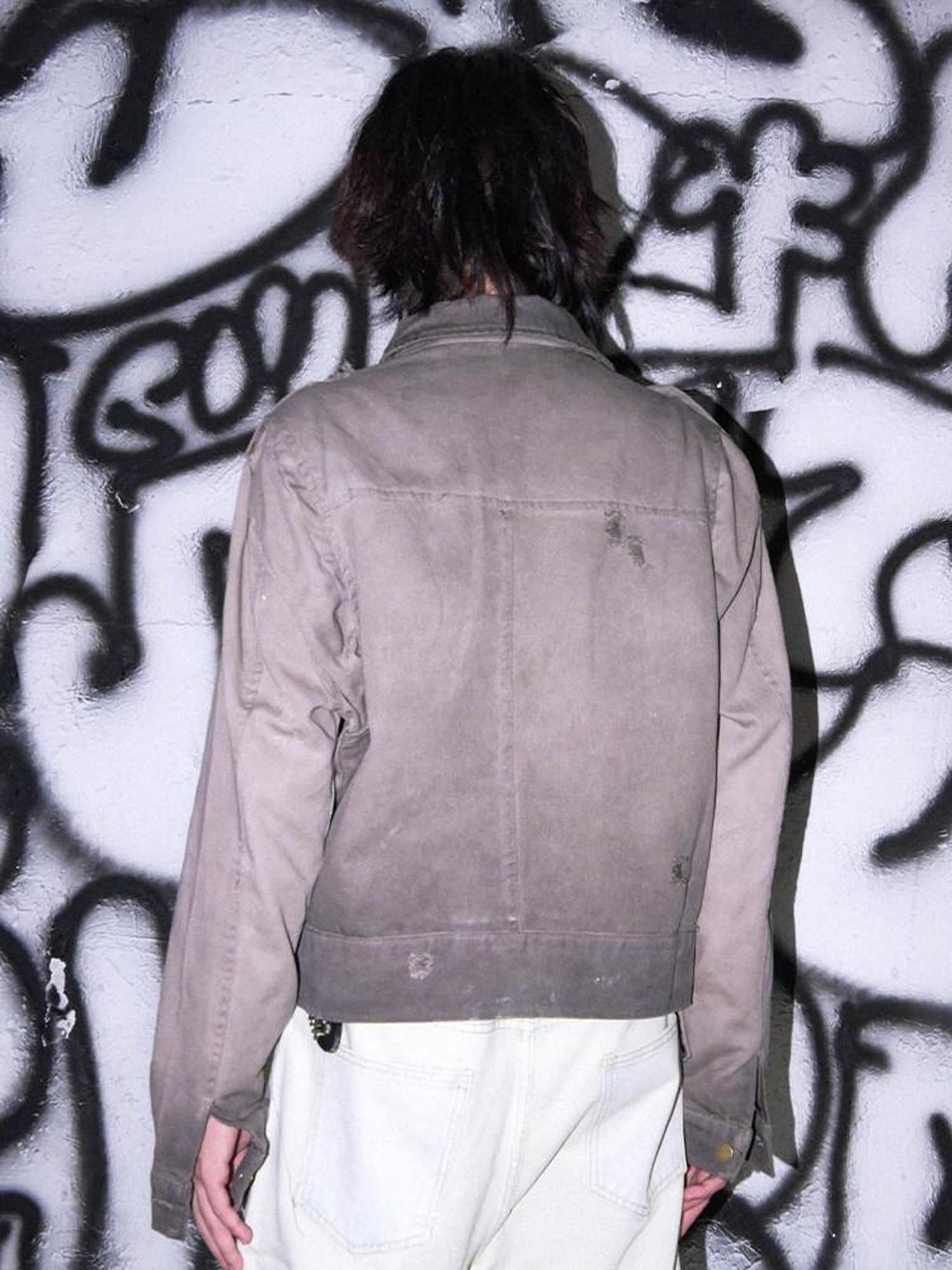 RebelSeed Distressed Gray Punk Print Hooded Women's Cotton Cropped Jackets