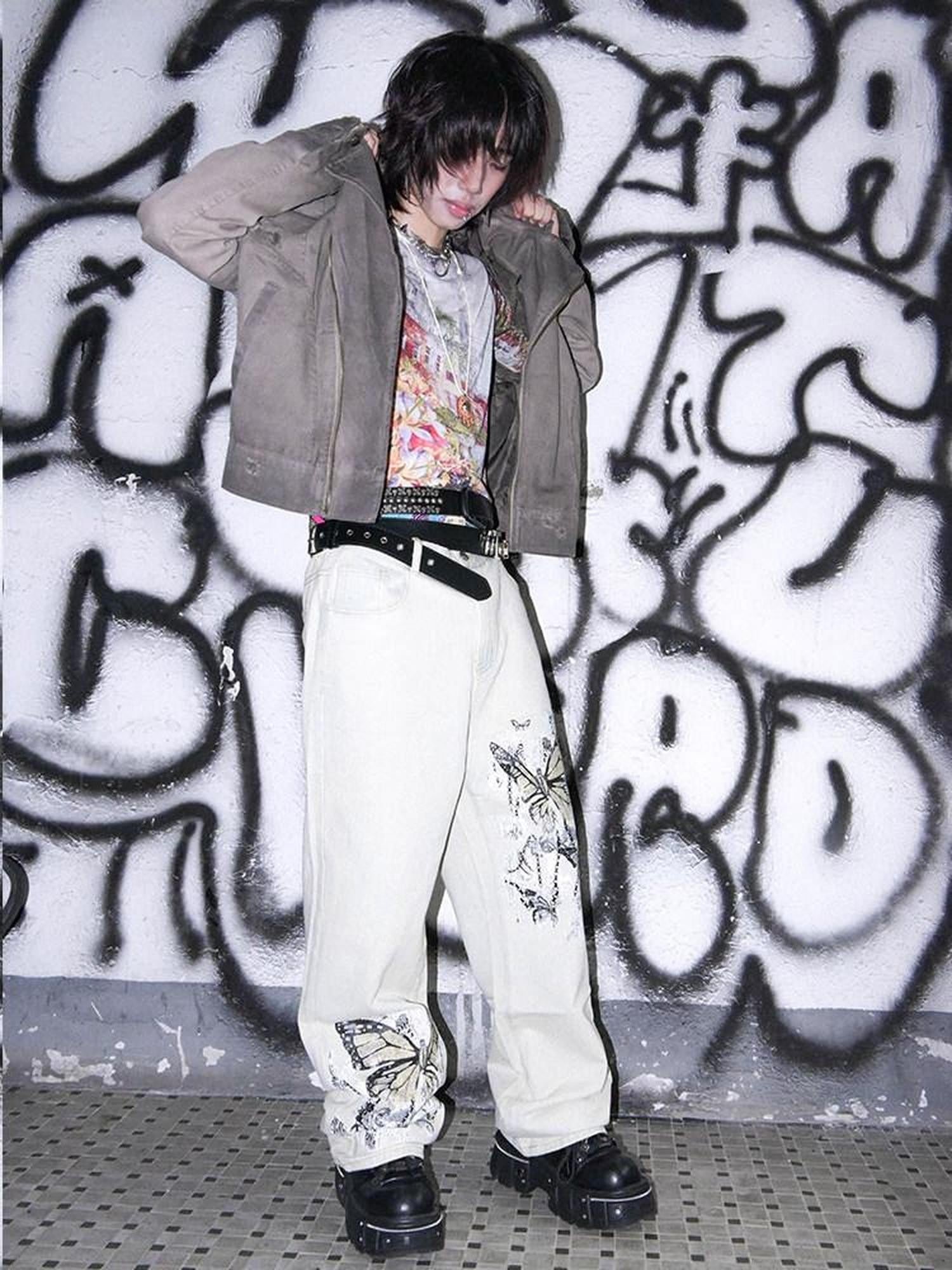 RebelSeed Distressed Gray Punk Print Hooded Women's Cotton Cropped Jackets