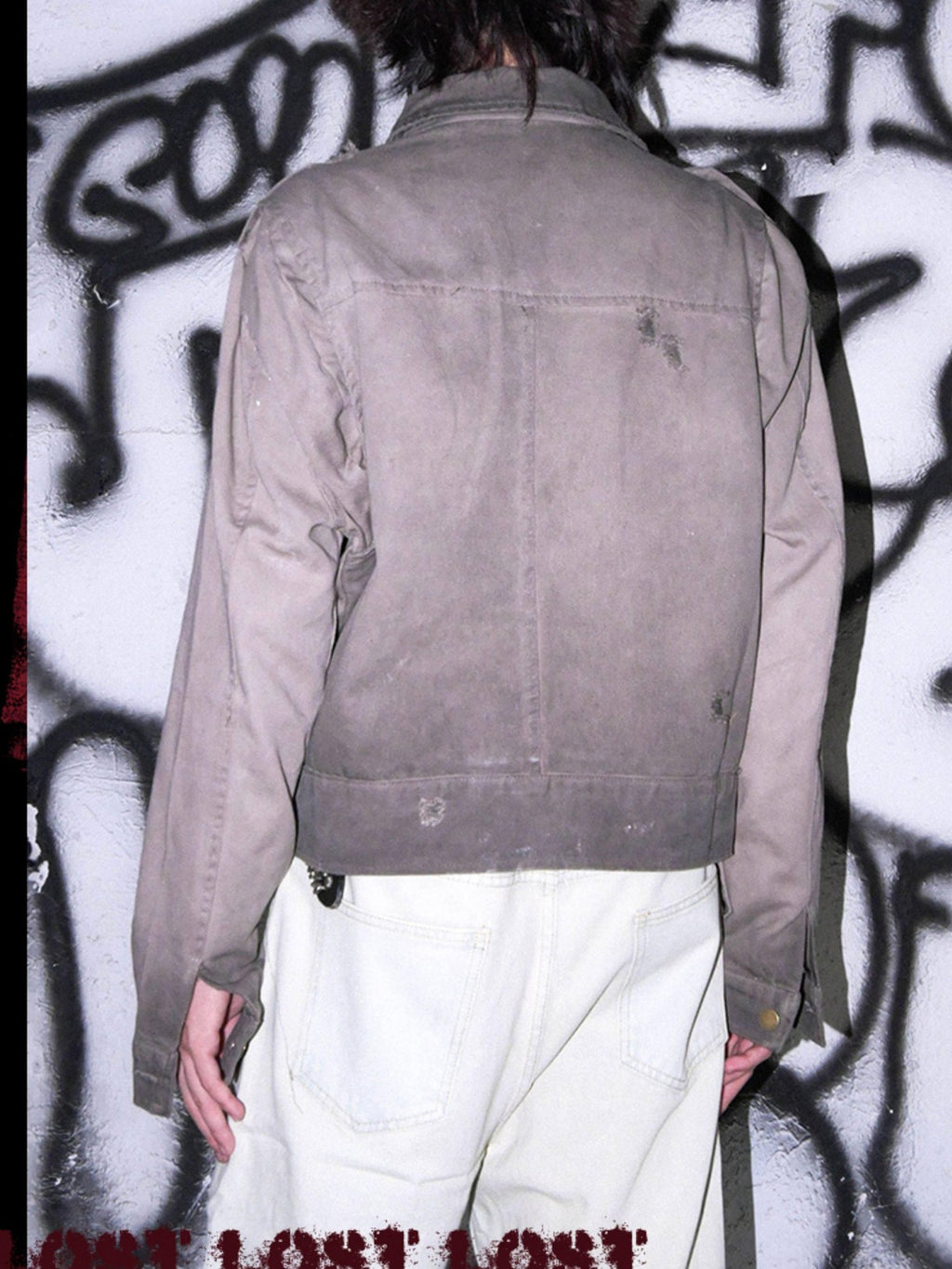 RebelSeed Distressed Gray Punk Print Hooded Women's Cotton Cropped Jackets