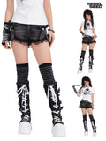 RebelSeed Distressed Lace Letter Print Punk Women's Cotton High Waist Denim Shorts