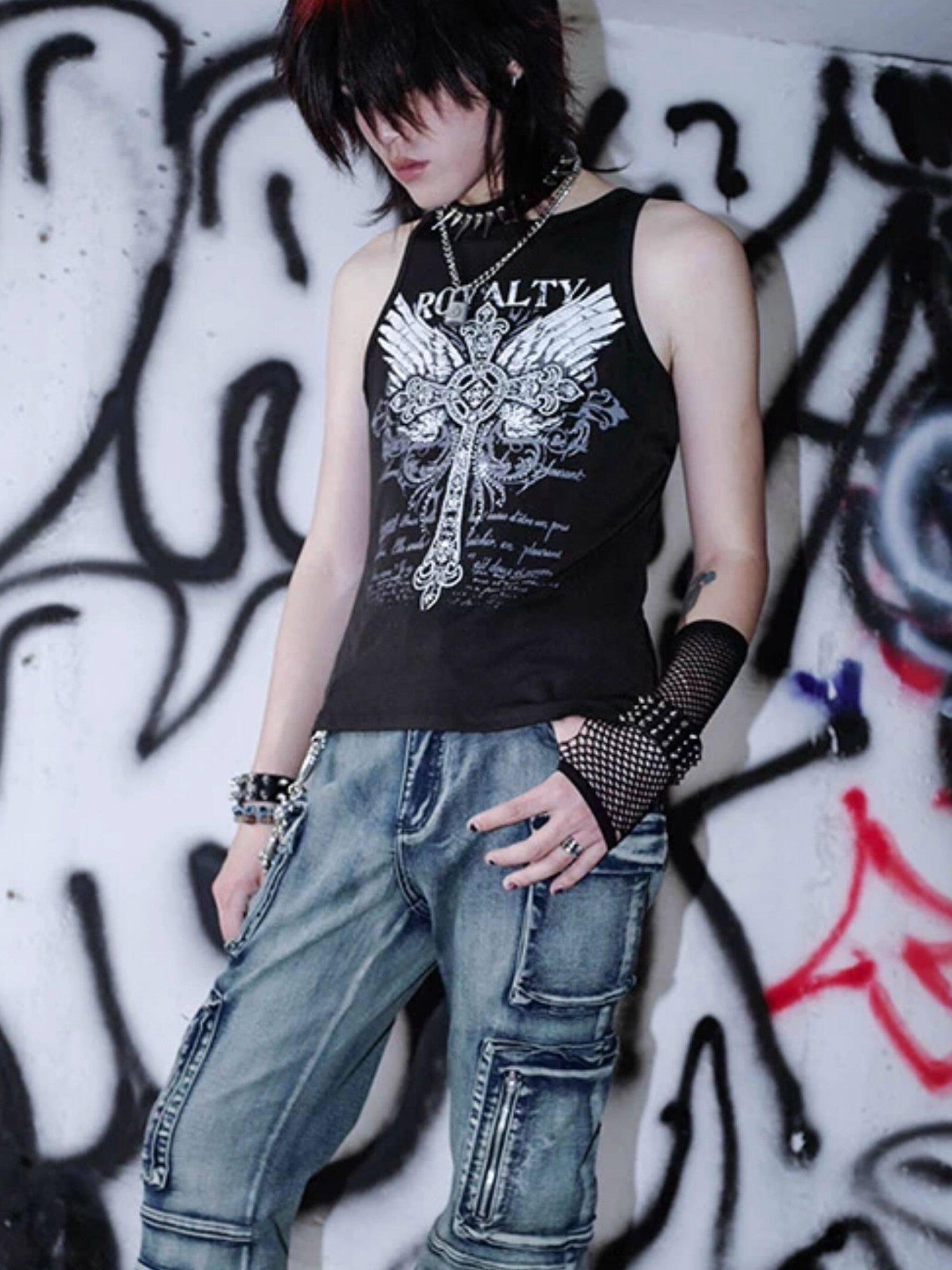 RebelSeed Distressed Multi Pocket Punk Wasteland Women's Washed Denim Bootcut Jeans