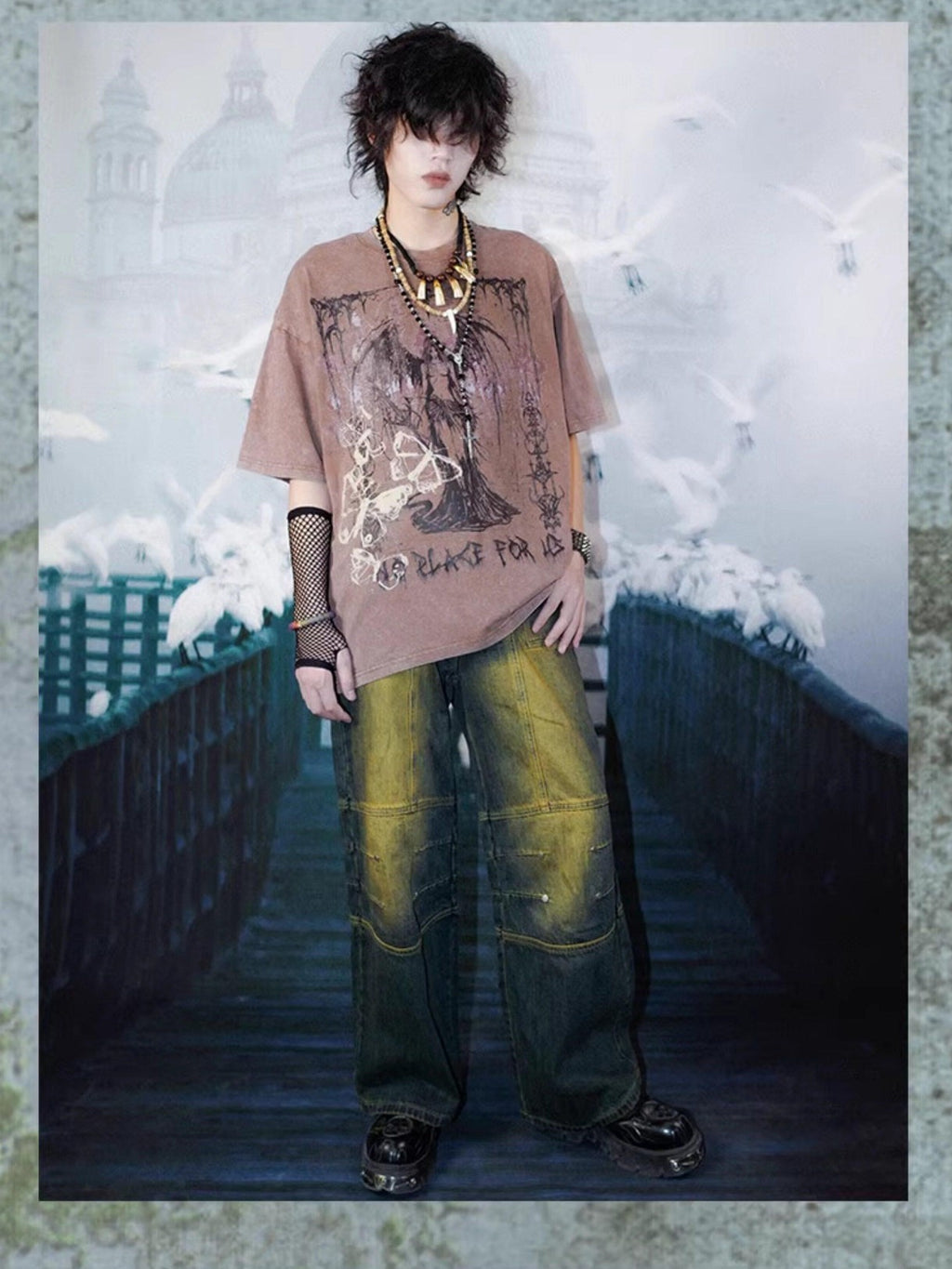 RebelSeed Distressed Punk Print Drop Shoulder Women's Cotton Short Sleeve T-shirts