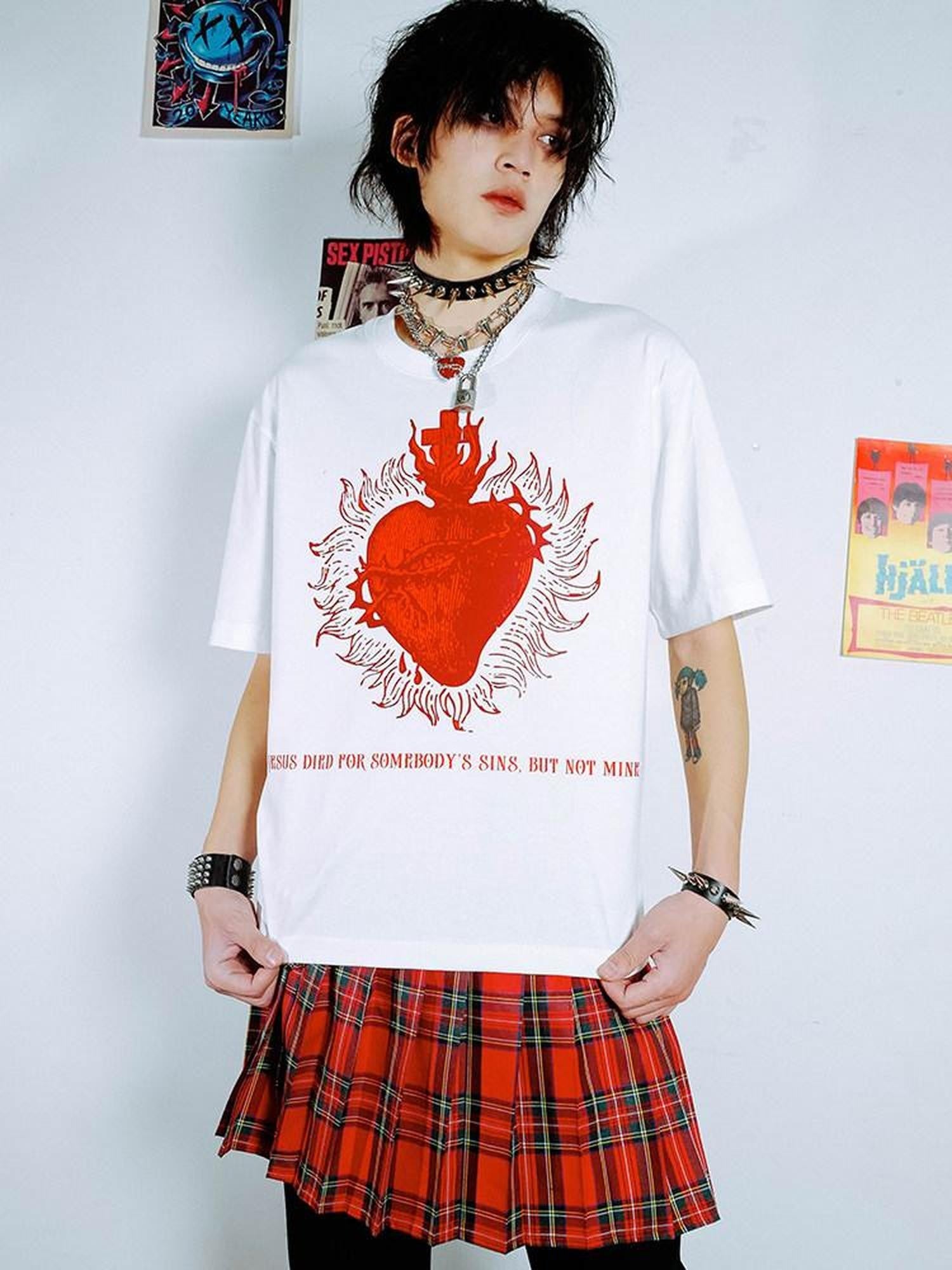 RebelSeed Distressed Raw Hem Heat Transfer Print Women's Cotton Short Sleeve T-shirts