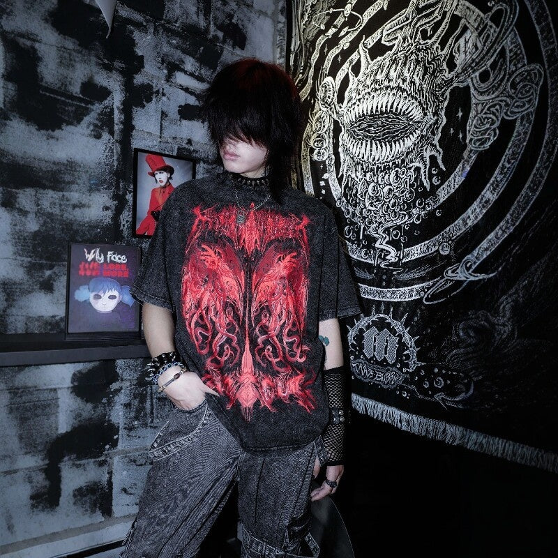 RebelSeed_Distressed_Skull_Heat_Transfer_Print_Loose_Women's_Cotton_Short_Sleeve_T-shirts_920982559584_MISSTT