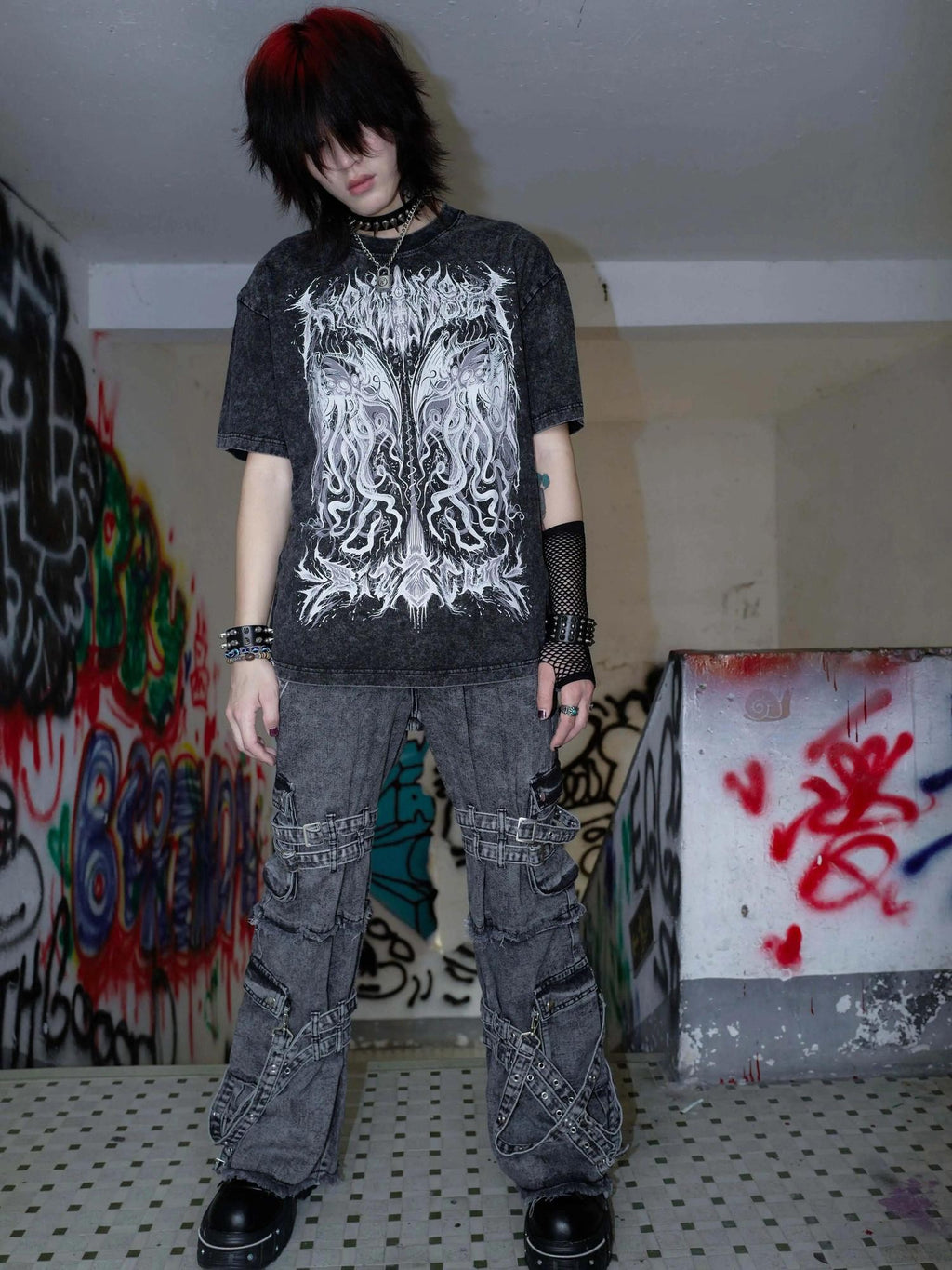 RebelSeed Distressed Skull Heat Transfer Print Loose Women's Cotton Short Sleeve T-shirts